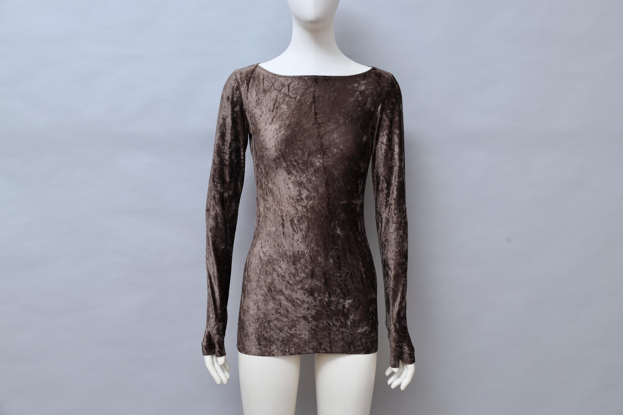 F/W 1990 Norma Kamali crushed velvet longsleeve shirt with thumbhole