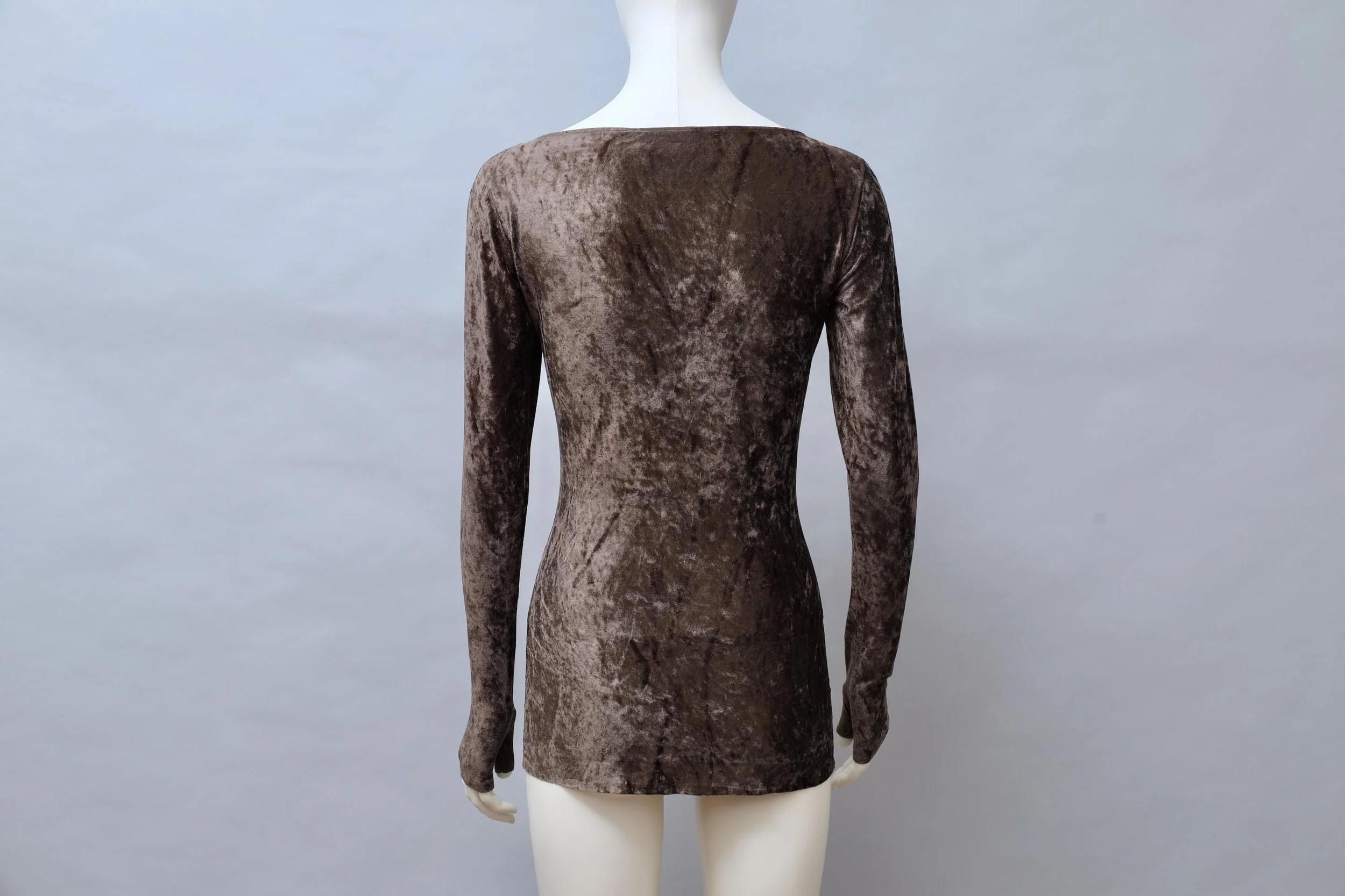 F/W 1990 Norma Kamali crushed velvet longsleeve shirt with thumbhole