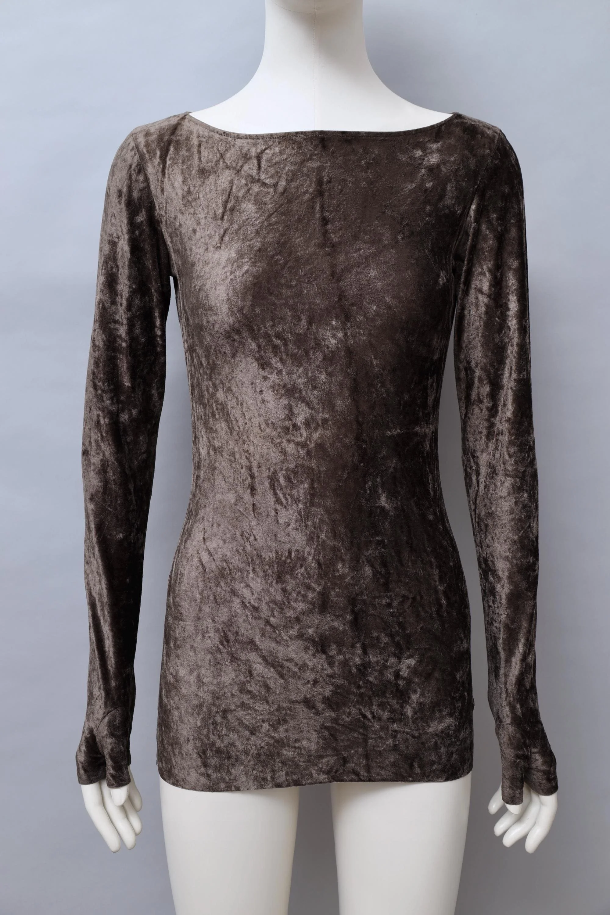 F/W 1990 Norma Kamali crushed velvet longsleeve shirt with thumbhole