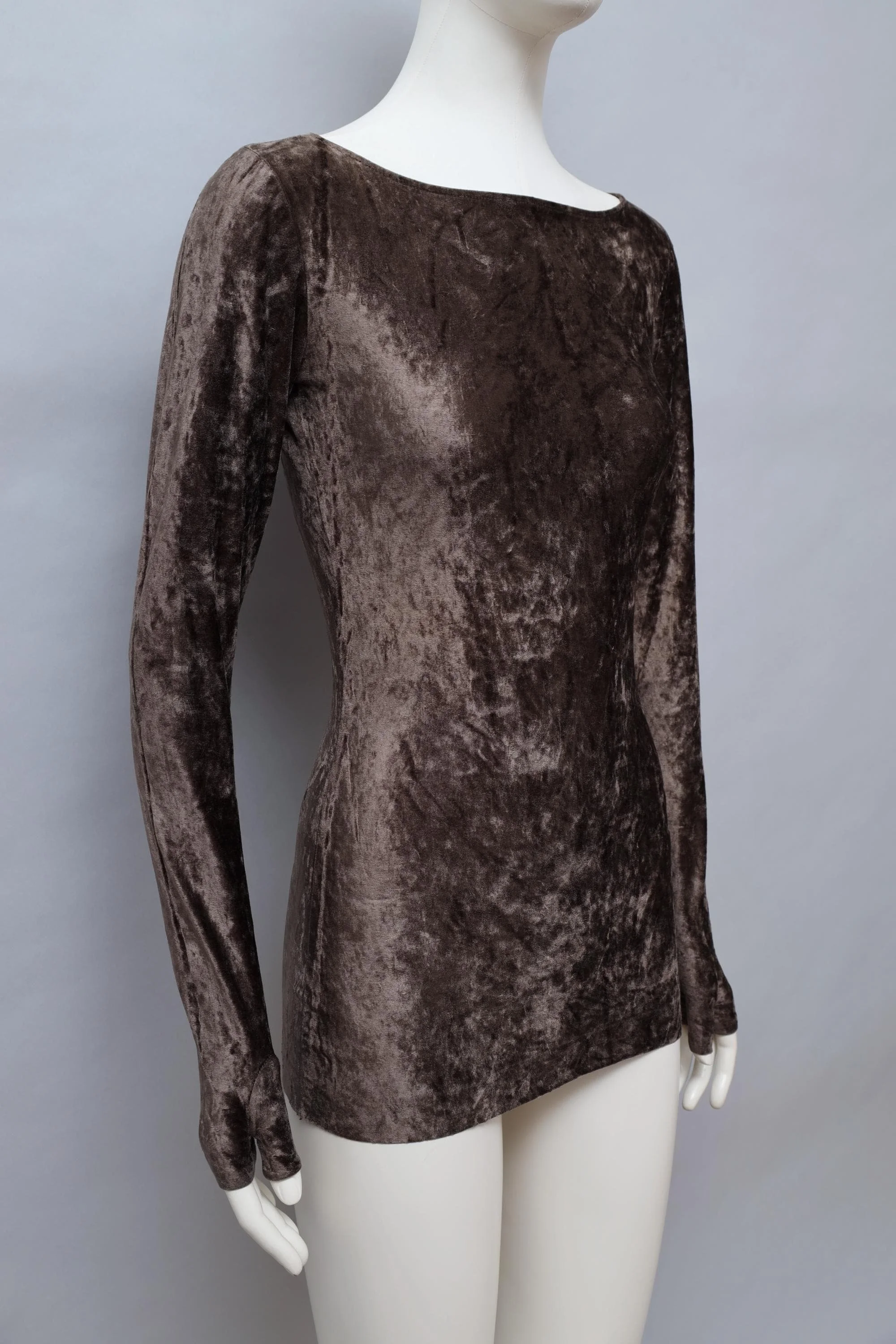 F/W 1990 Norma Kamali crushed velvet longsleeve shirt with thumbhole