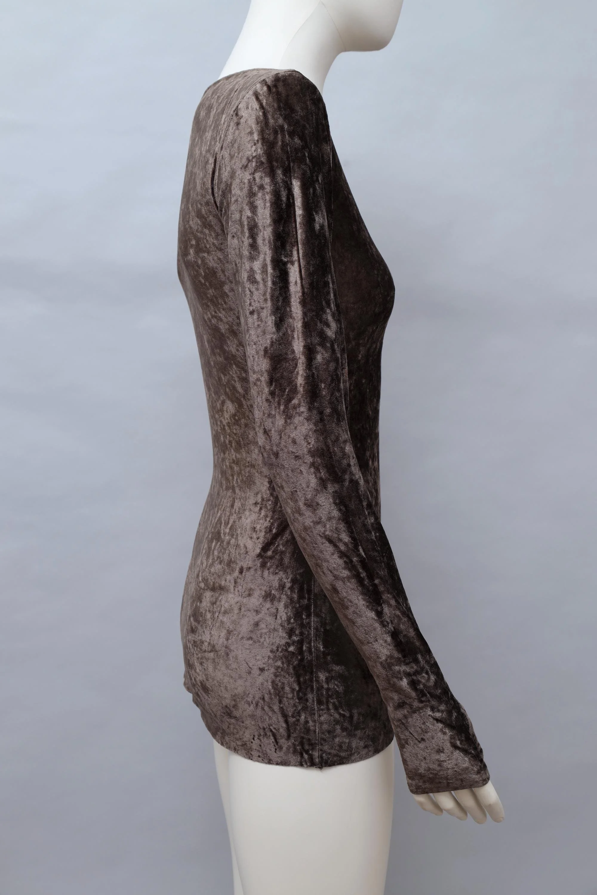 F/W 1990 Norma Kamali crushed velvet longsleeve shirt with thumbhole