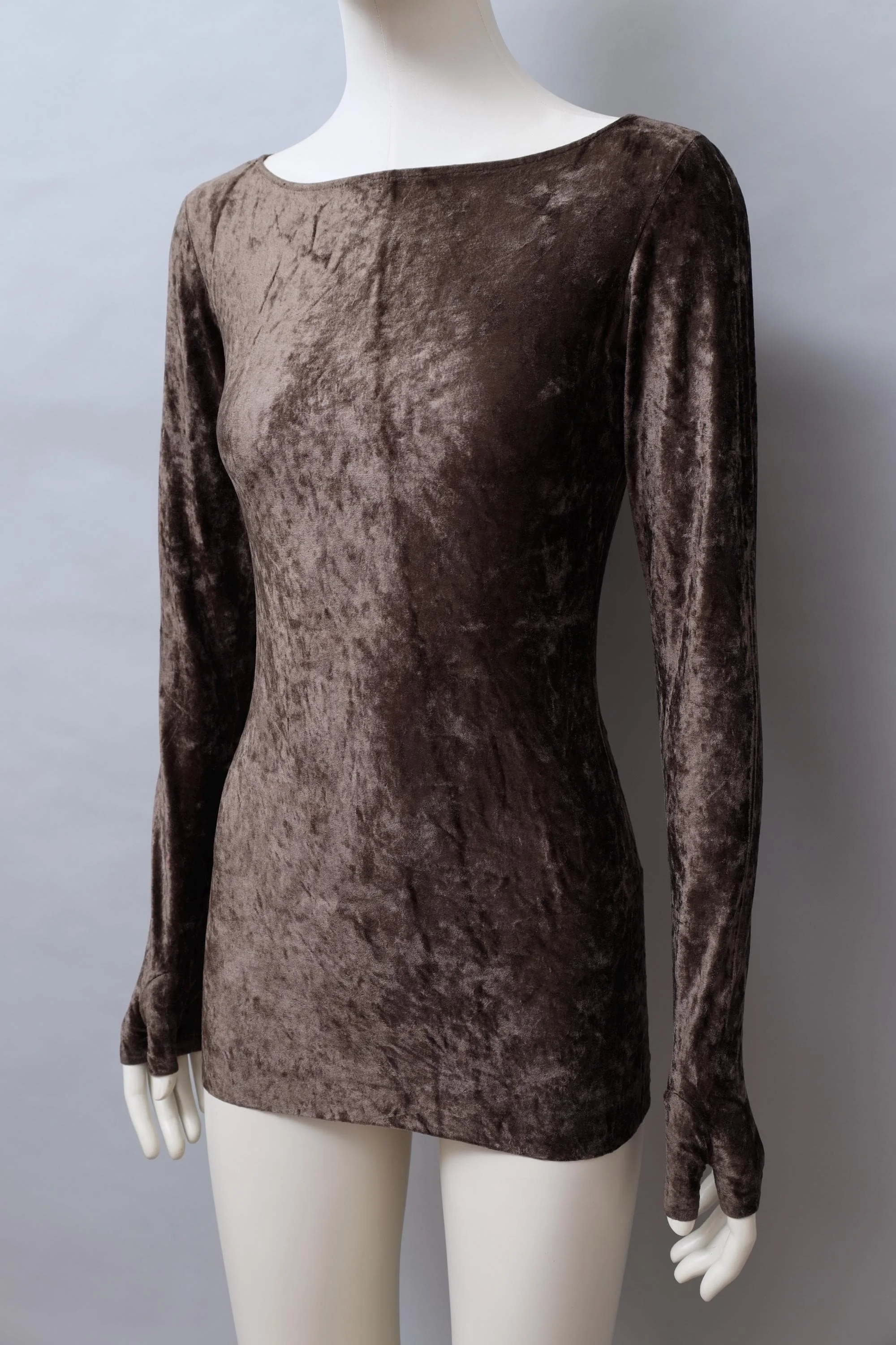 F/W 1990 Norma Kamali crushed velvet longsleeve shirt with thumbhole