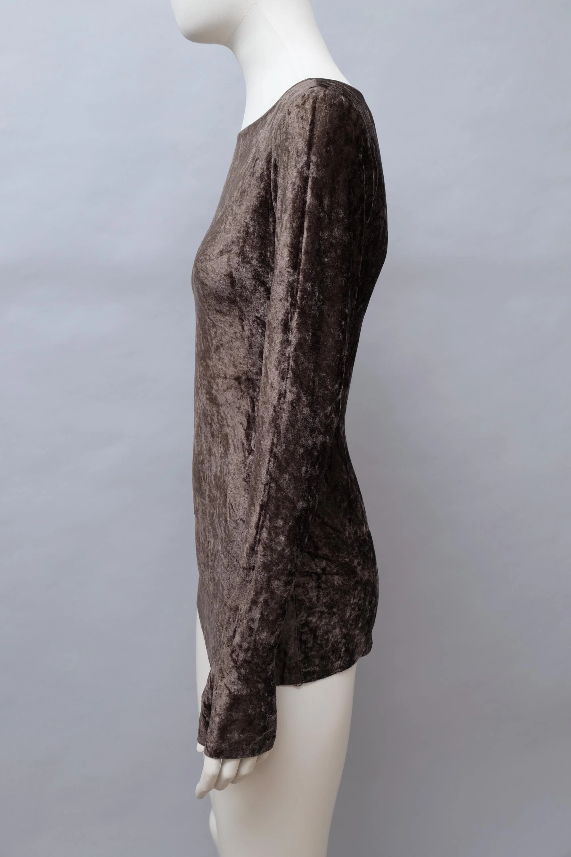 F/W 1990 Norma Kamali crushed velvet longsleeve shirt with thumbhole