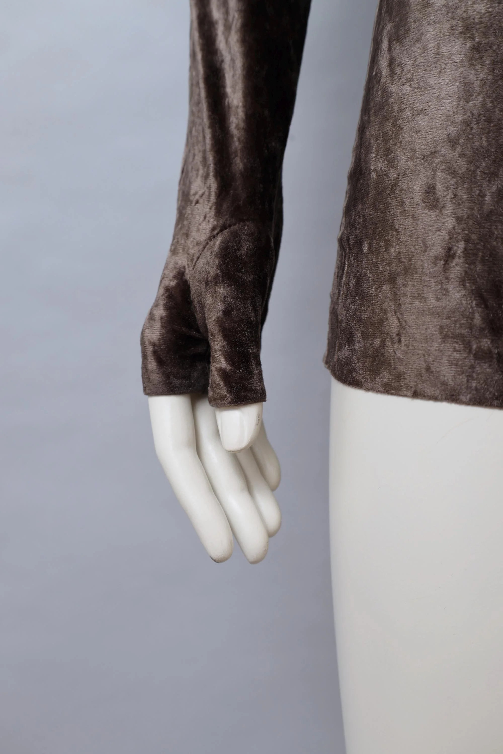 F/W 1990 Norma Kamali crushed velvet longsleeve shirt with thumbhole