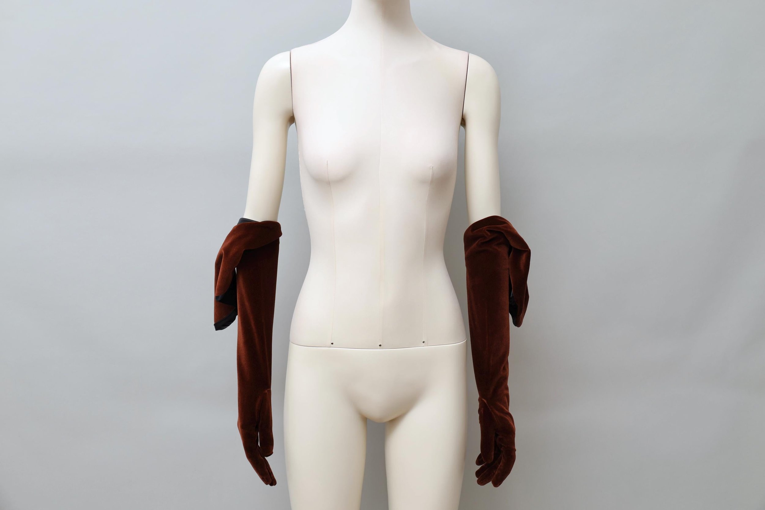 1990s Romeo Gigli brown velvet opera gloves