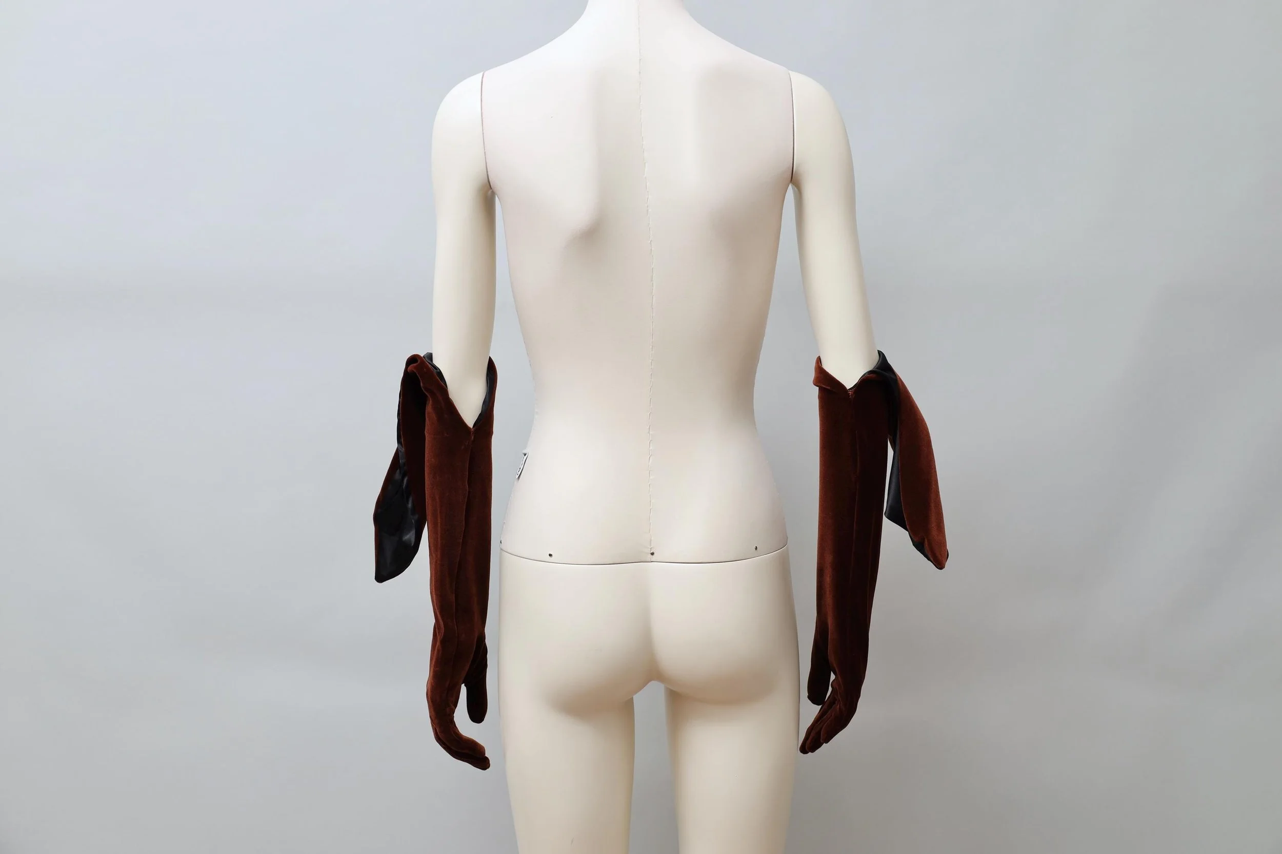 1990s Romeo Gigli brown velvet opera gloves