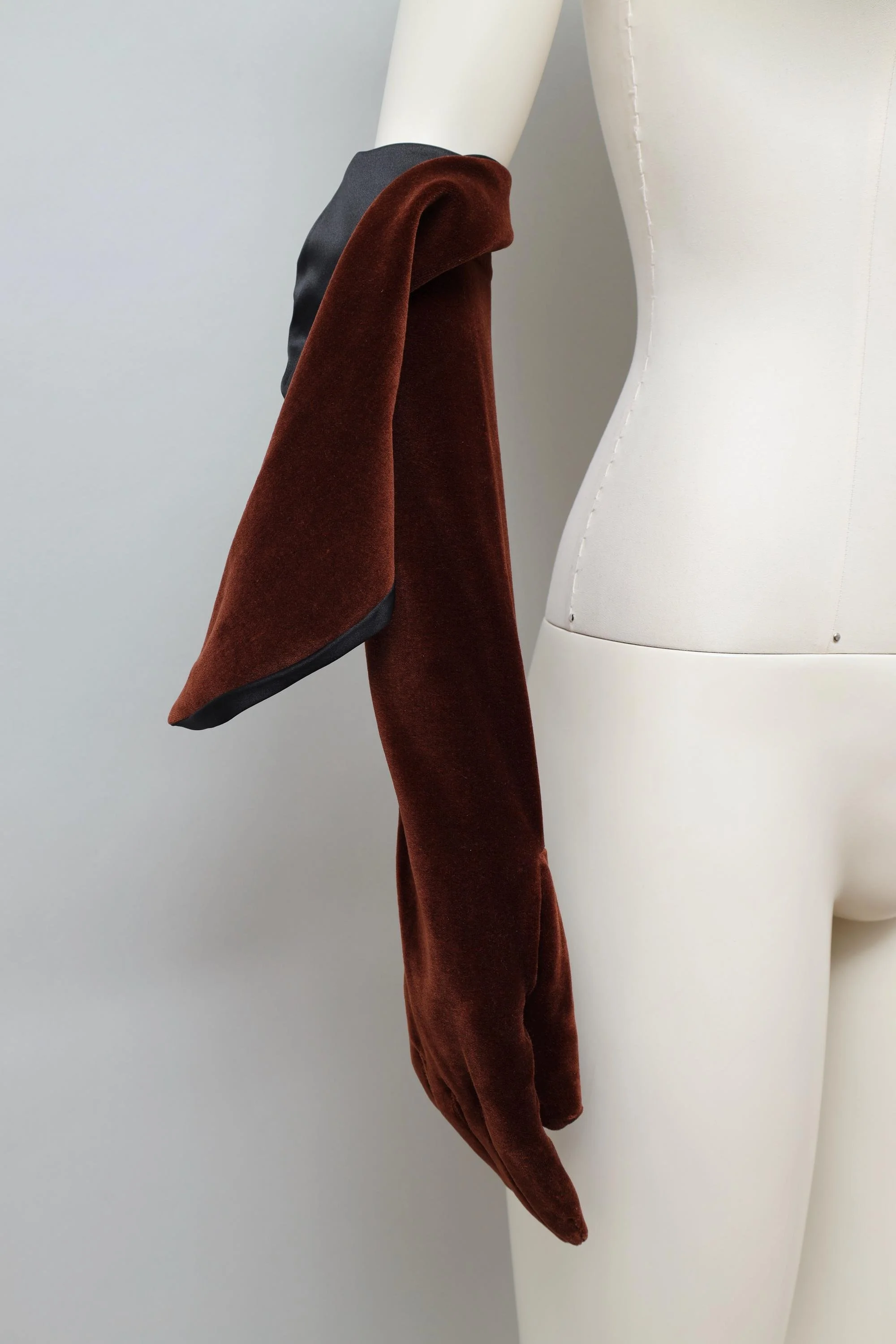 1990s Romeo Gigli brown velvet opera gloves