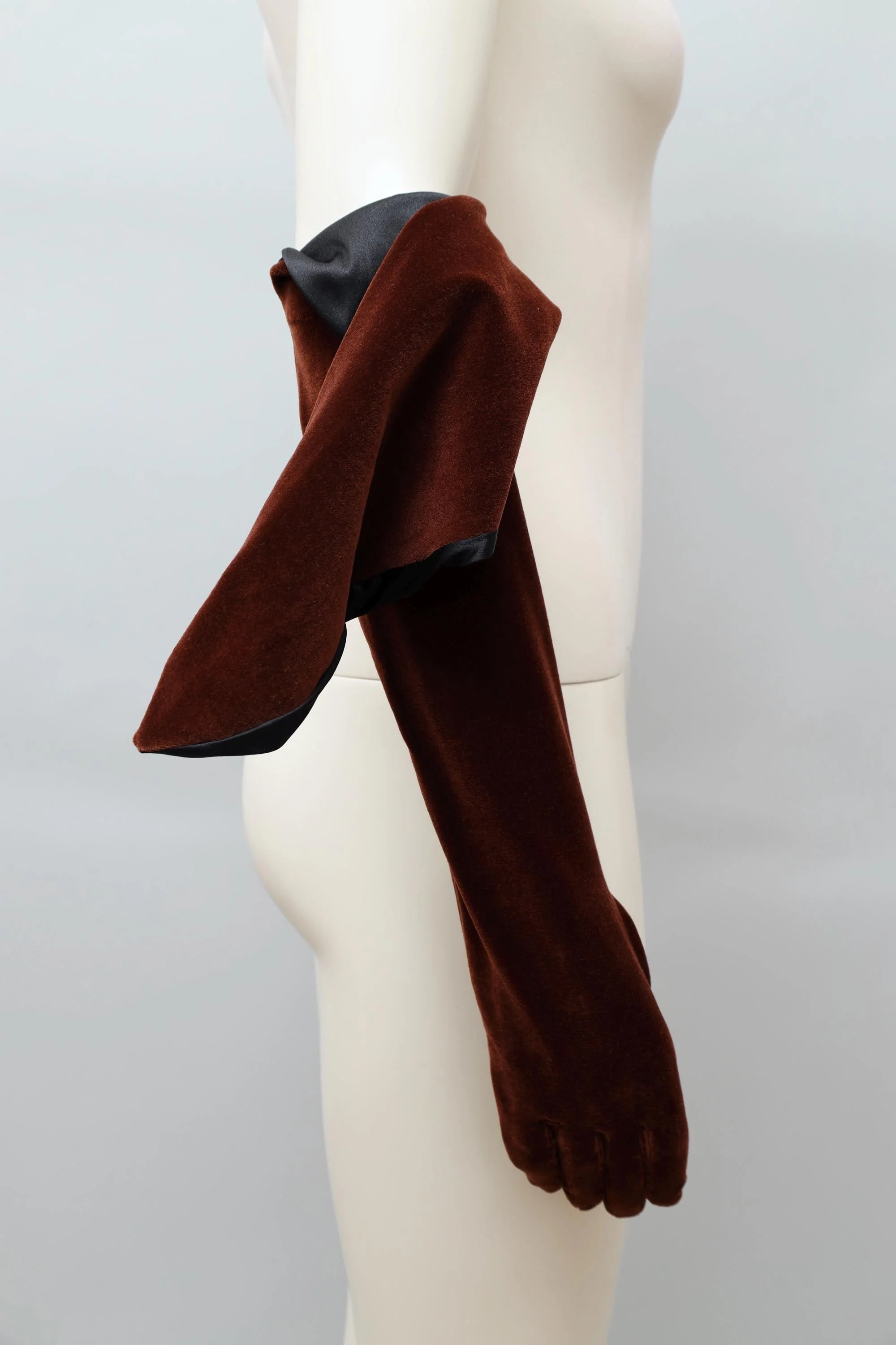 1990s Romeo Gigli brown velvet opera gloves