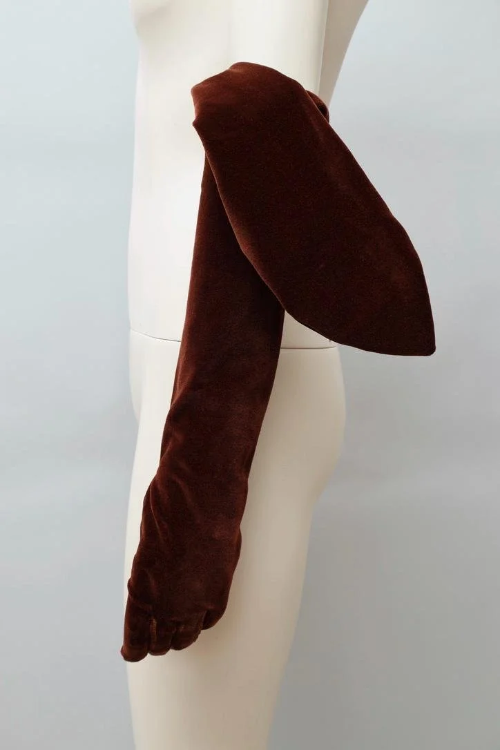 1990s Romeo Gigli brown velvet opera gloves