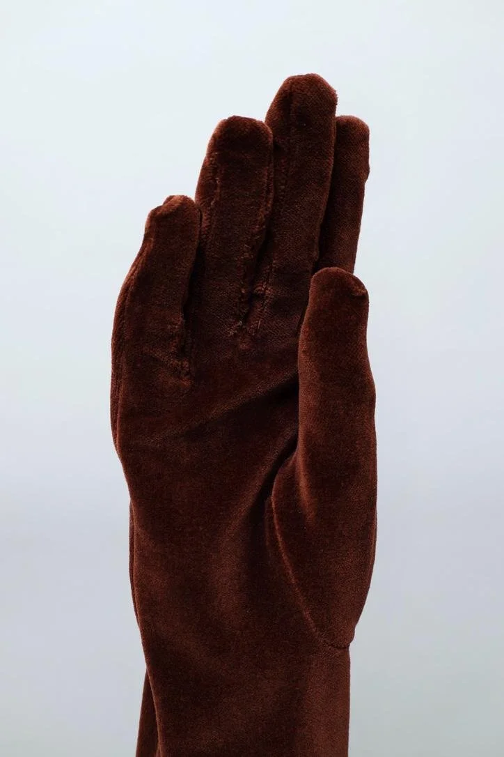brown velvet opera glove detail