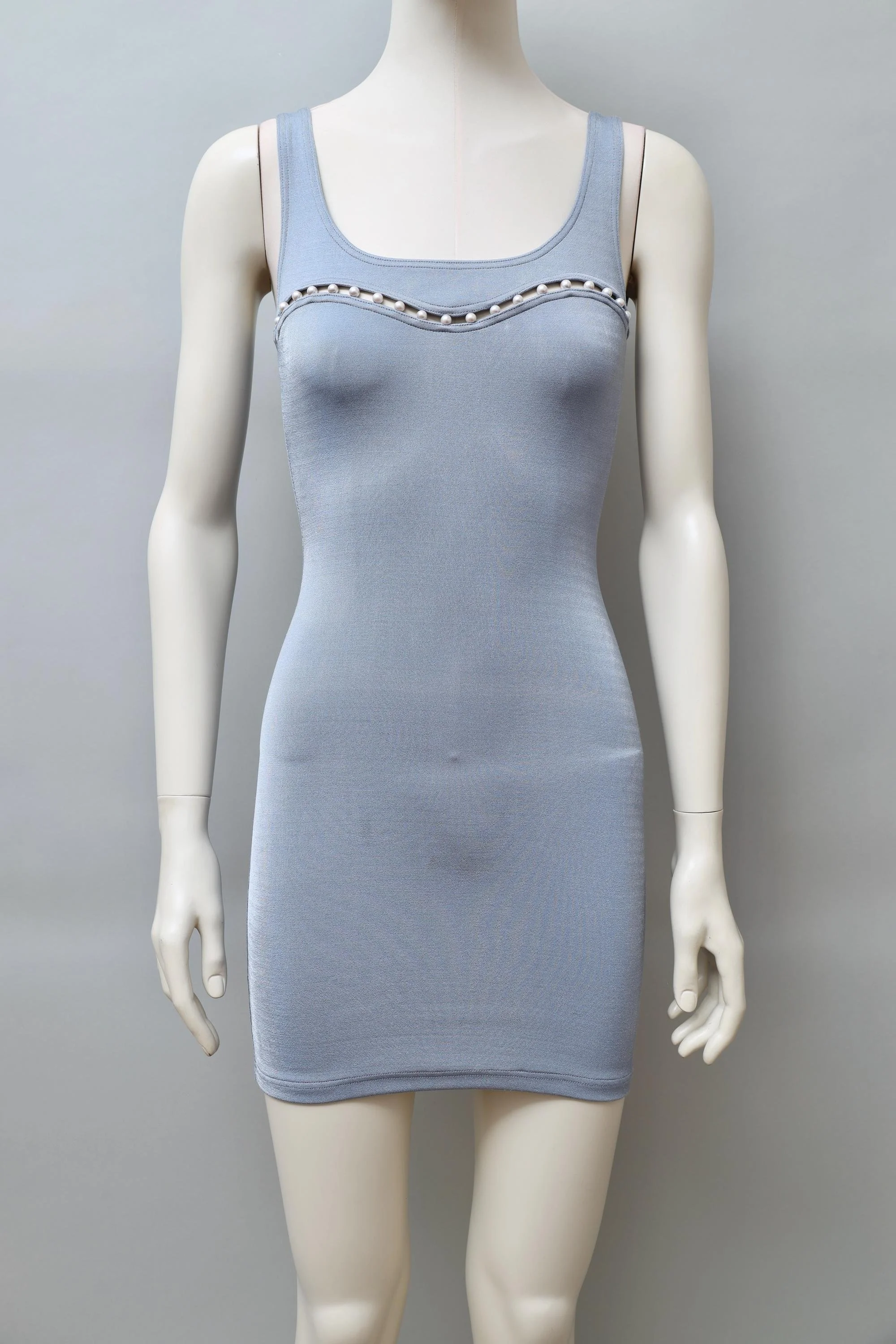 1990s Liza Bruce ice blue pearl cut out dress