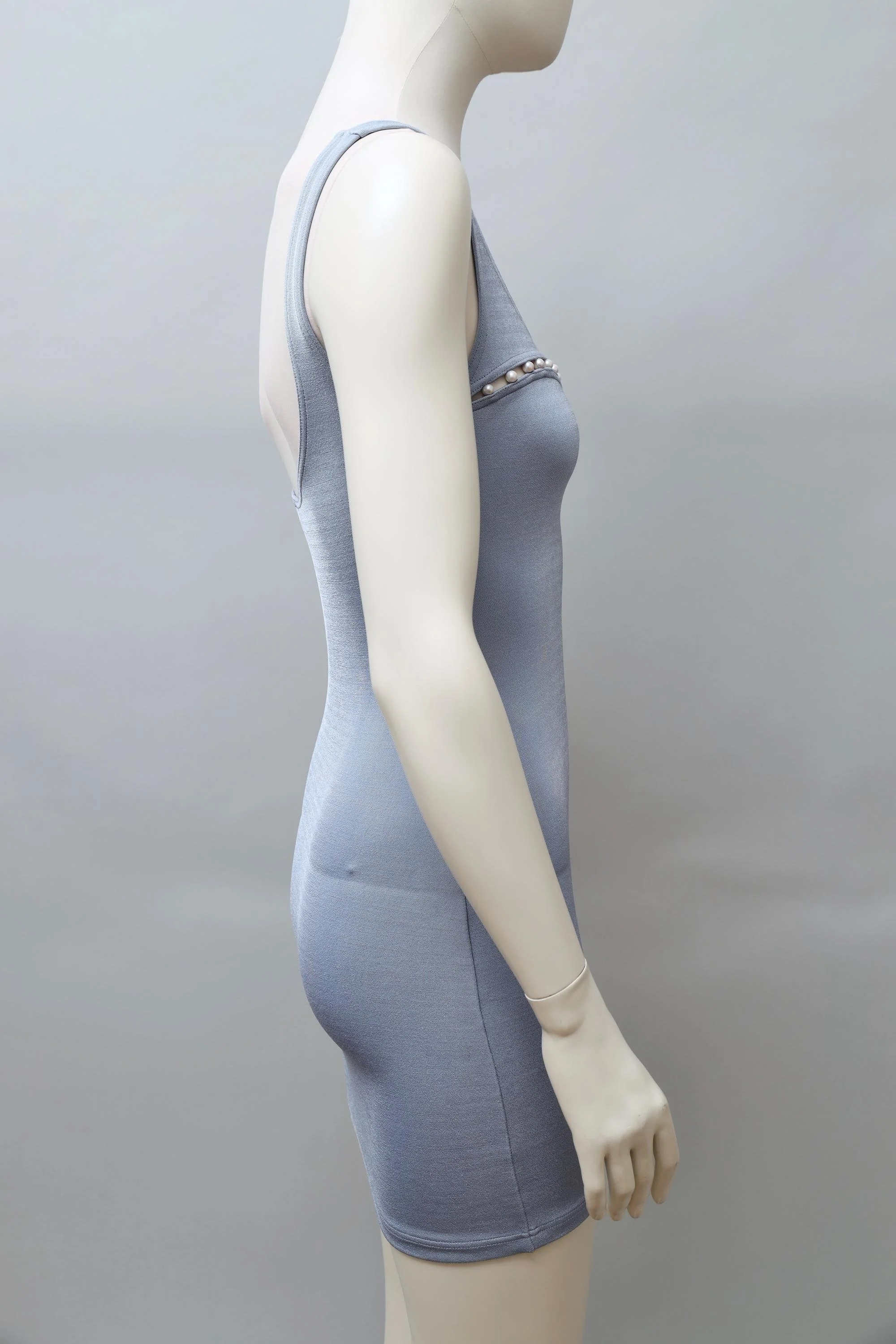 1990s Liza Bruce ice blue pearl cut out dress