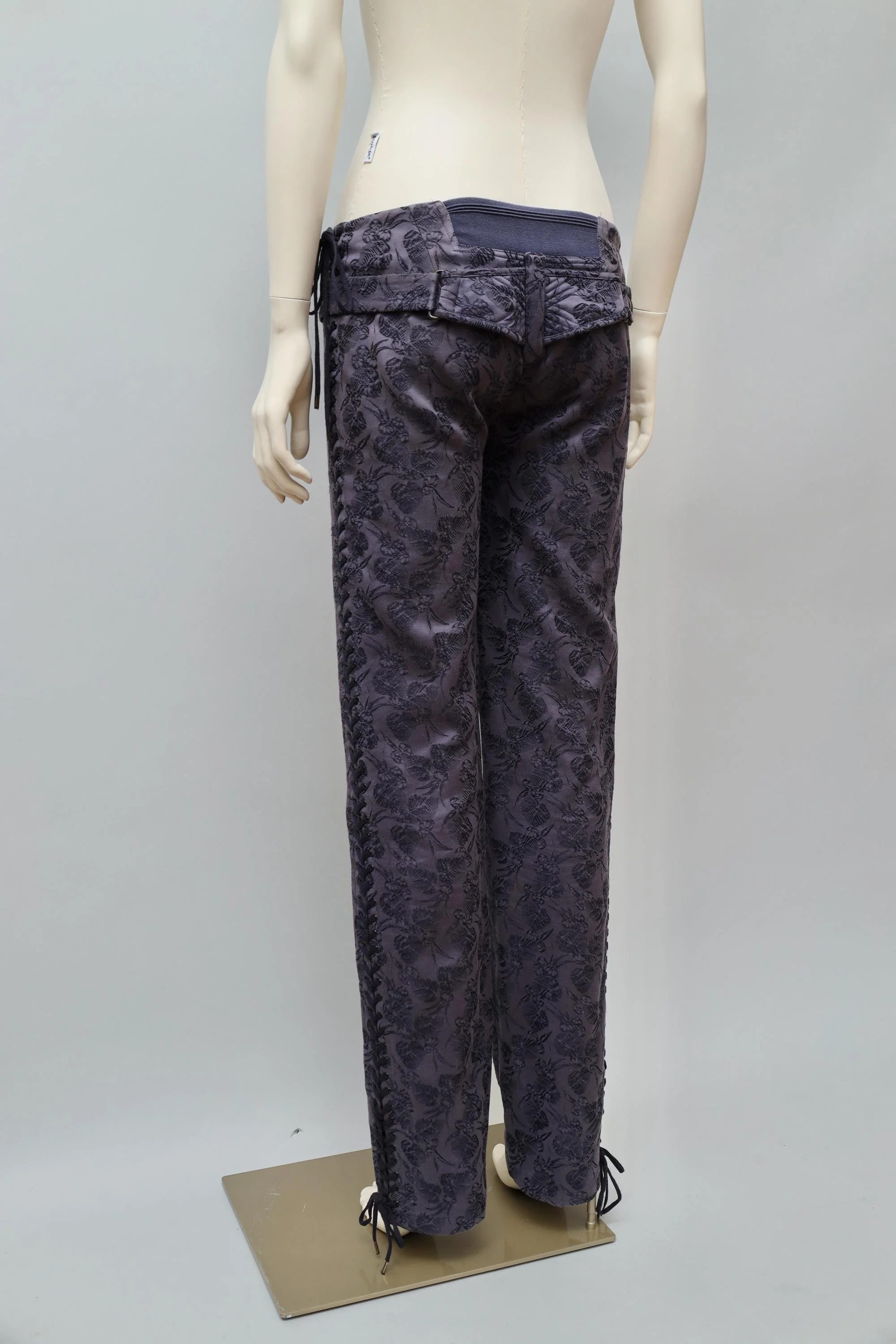 1990s Jean Paul Gaultier purple floral brocade bondage pants