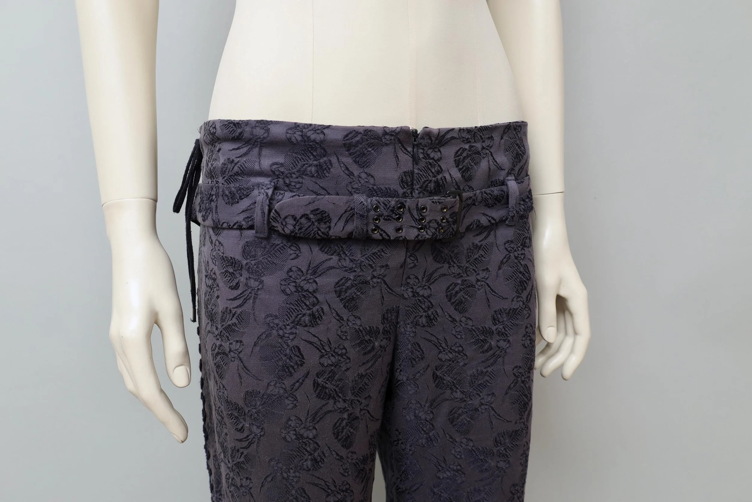 1990s Jean Paul Gaultier purple floral brocade pants belt