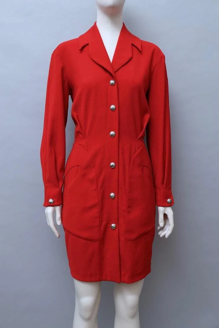 late 1980s / early 1990s Thierry Mugler Activ red longsleeve dress