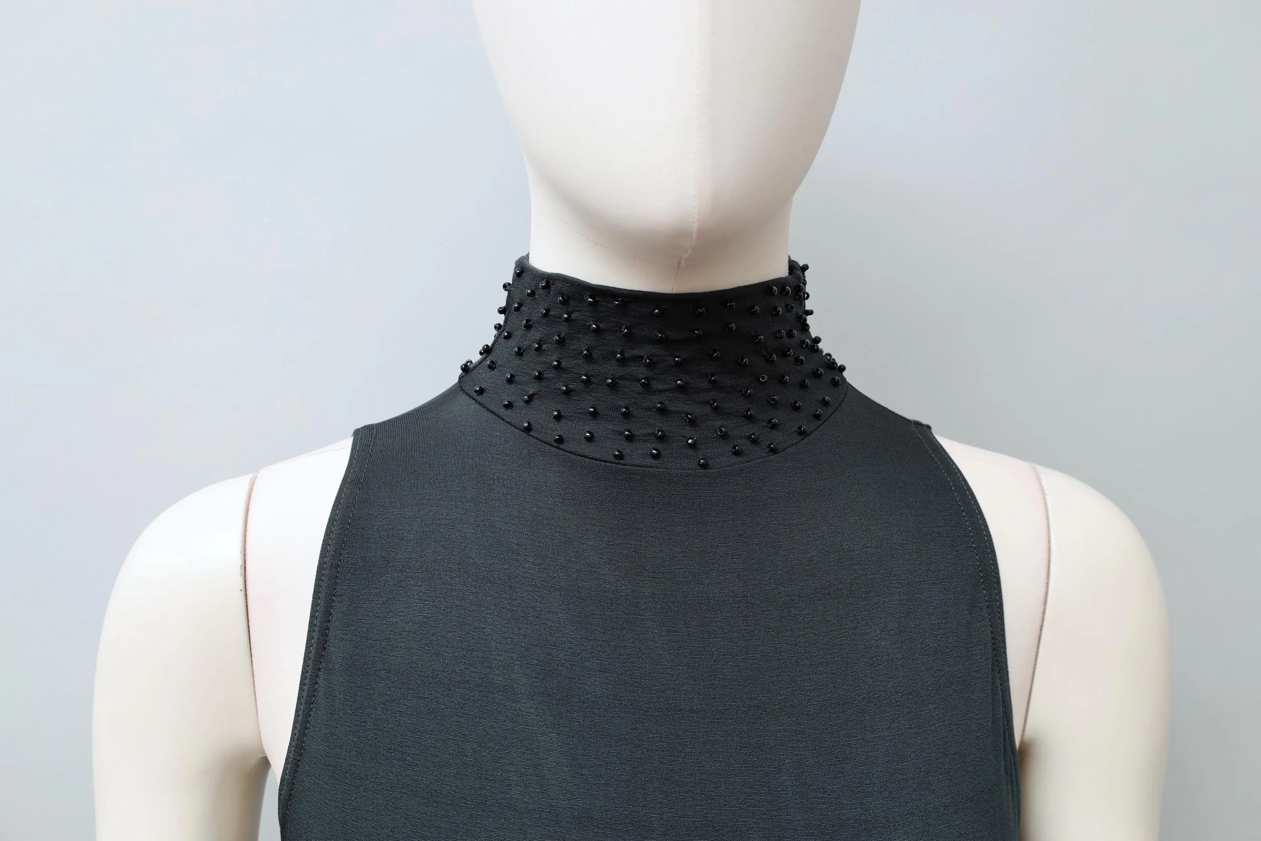 1990s Liza Bruce dark green jet beaded turtleneck