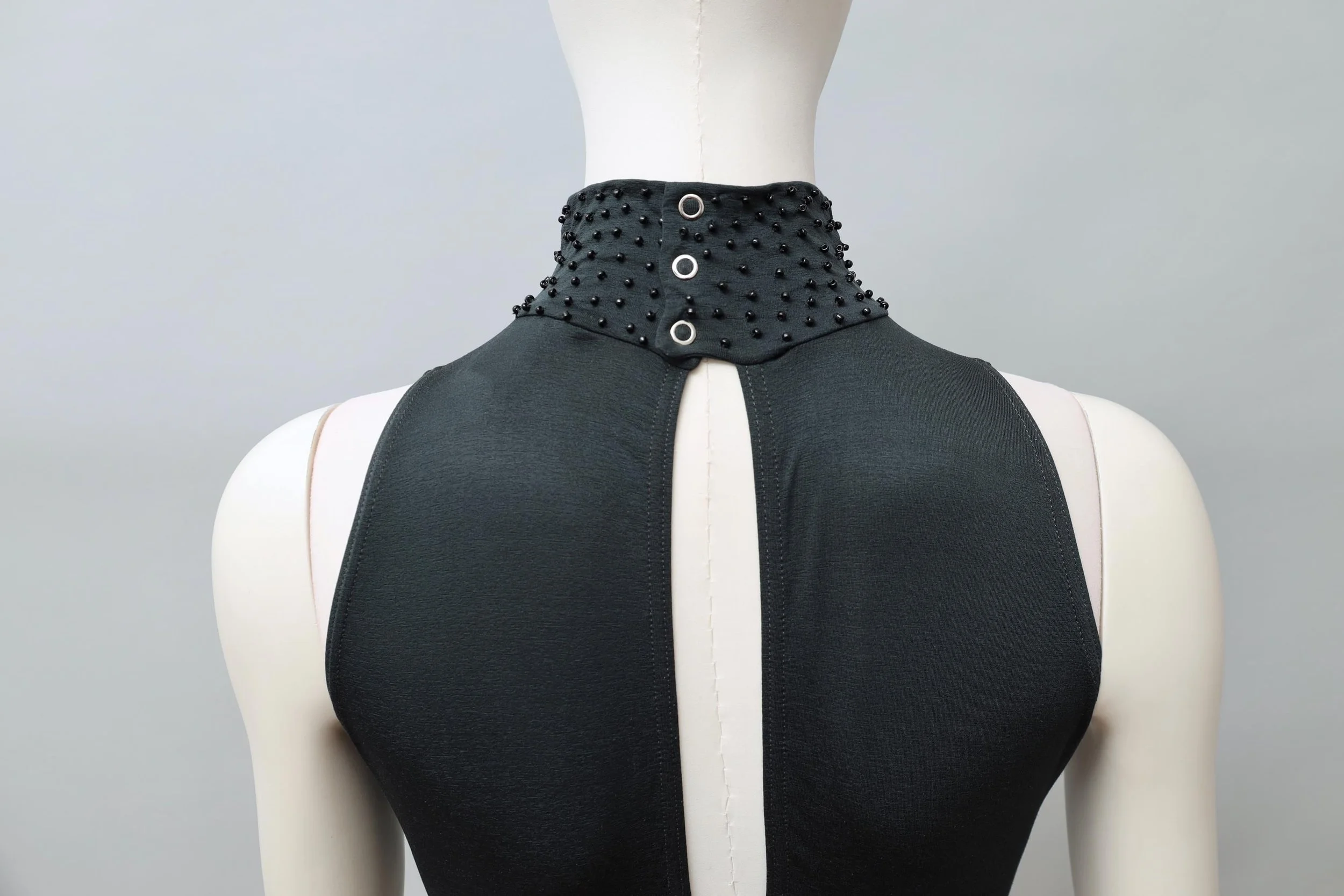 1990s Liza Bruce dark green jet beaded turtleneck back