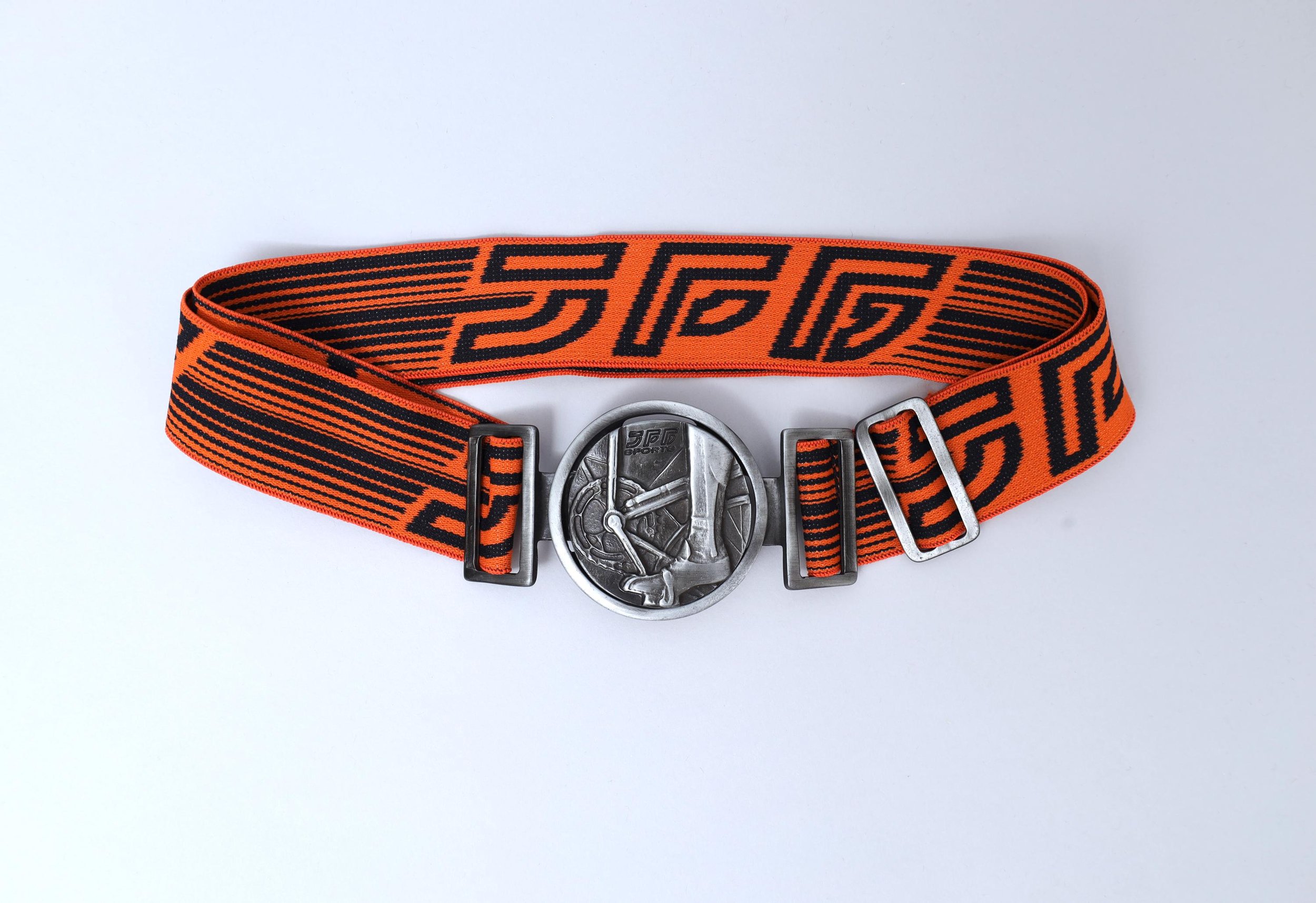 1990s JPG Jean Paul Gaultier cyclist metal buckle orange elastic belt