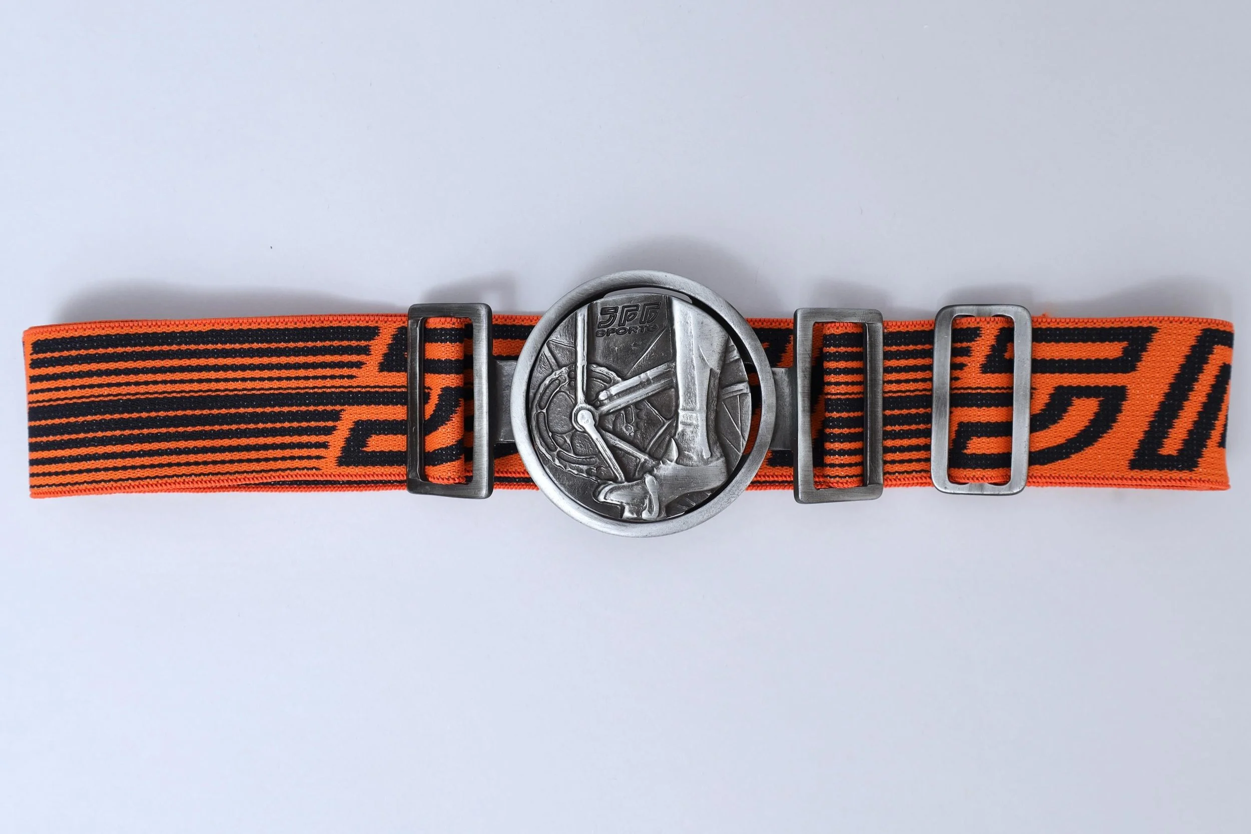 1990s JPG Jean Paul Gaultier cyclist metal buckle orange elastic belt