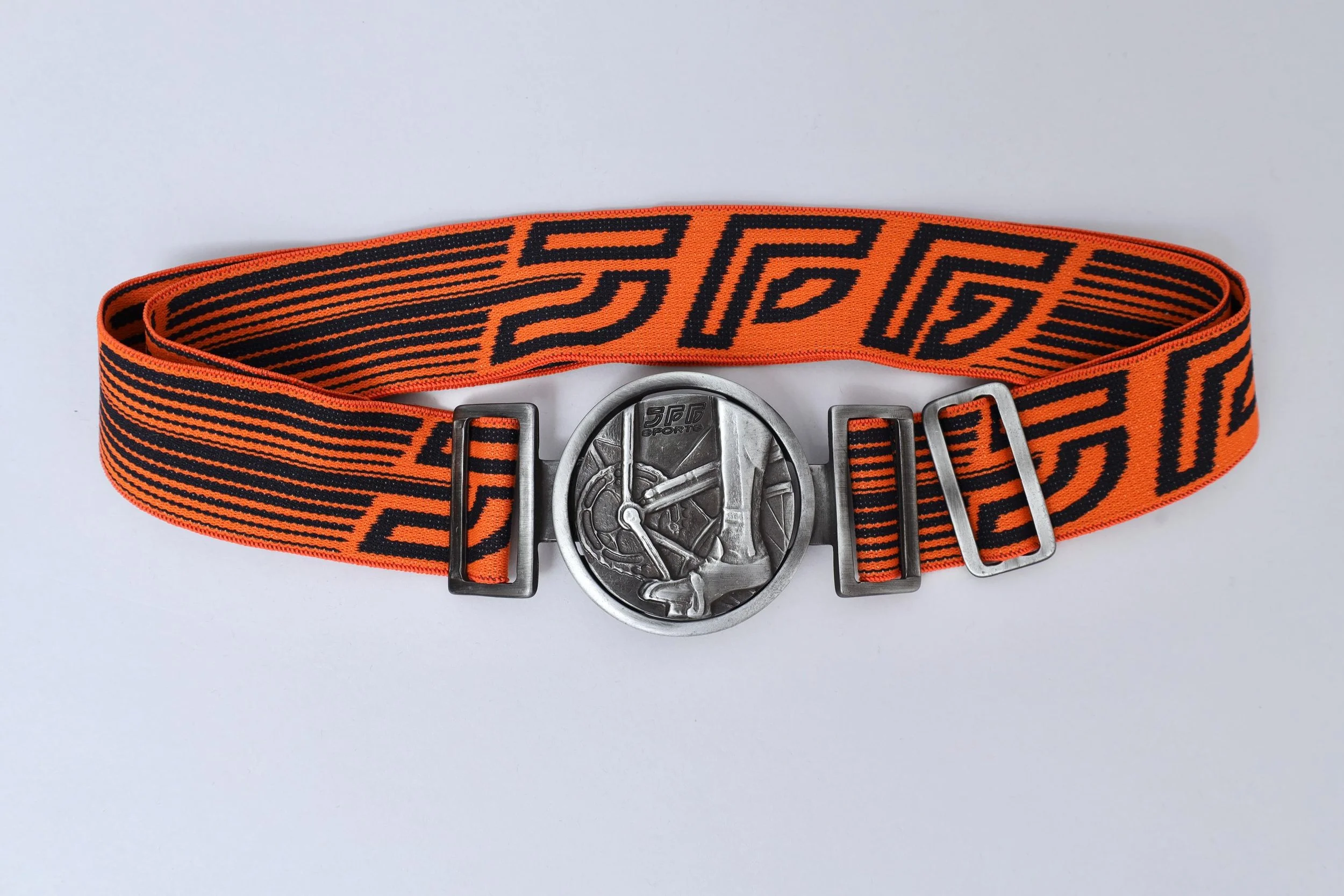 1990s JPG Jean Paul Gaultier cyclist metal buckle orange elastic belt
