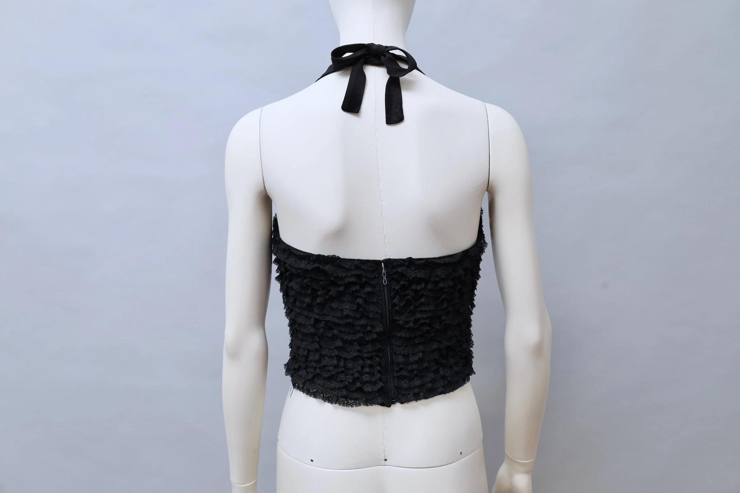 1960s Réal Paris by Arlette Nastat black frilly lace halterneck top