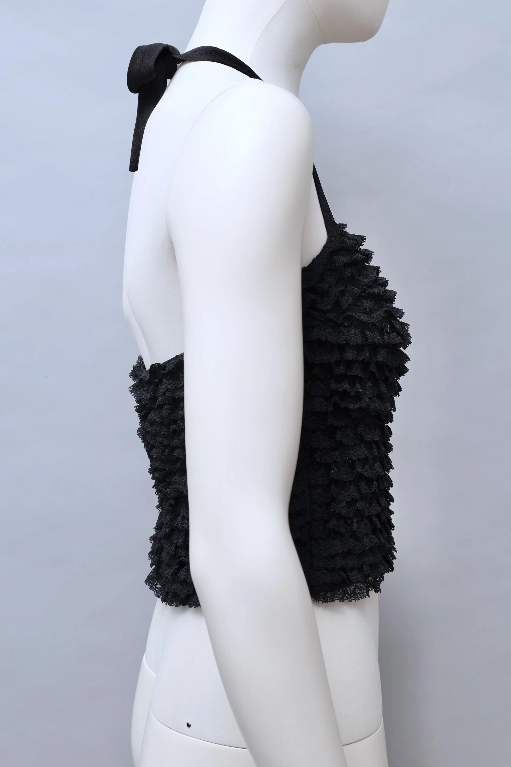 1960s Réal Paris by Arlette Nastat black frilly lace halterneck top