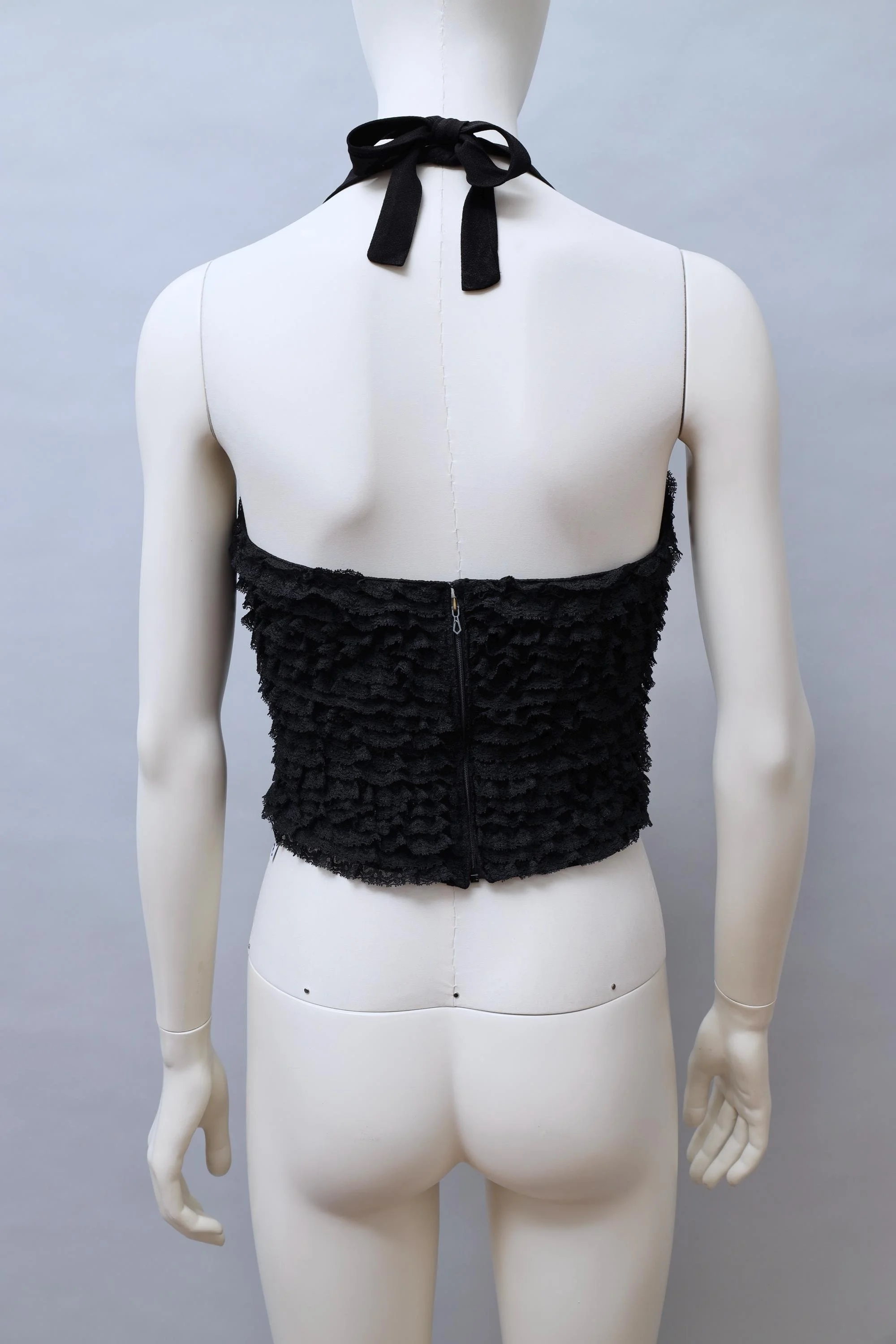 1960s Réal Paris by Arlette Nastat black frilly lace halterneck top