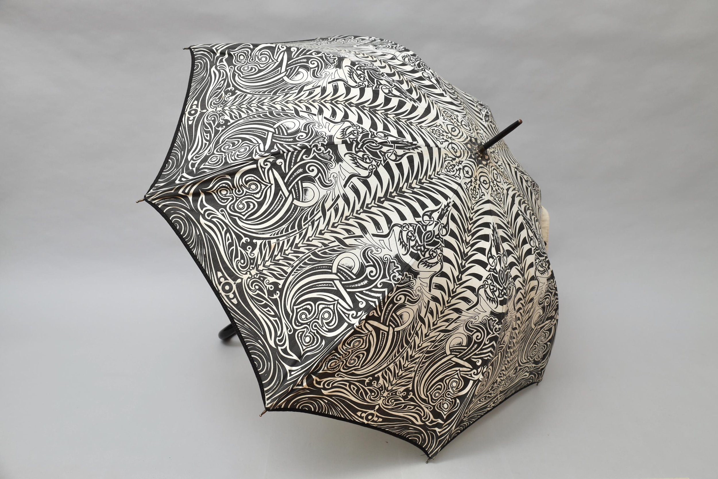 S/S 1996 Jean Paul Gaultier black and white tribal tattoo parasol