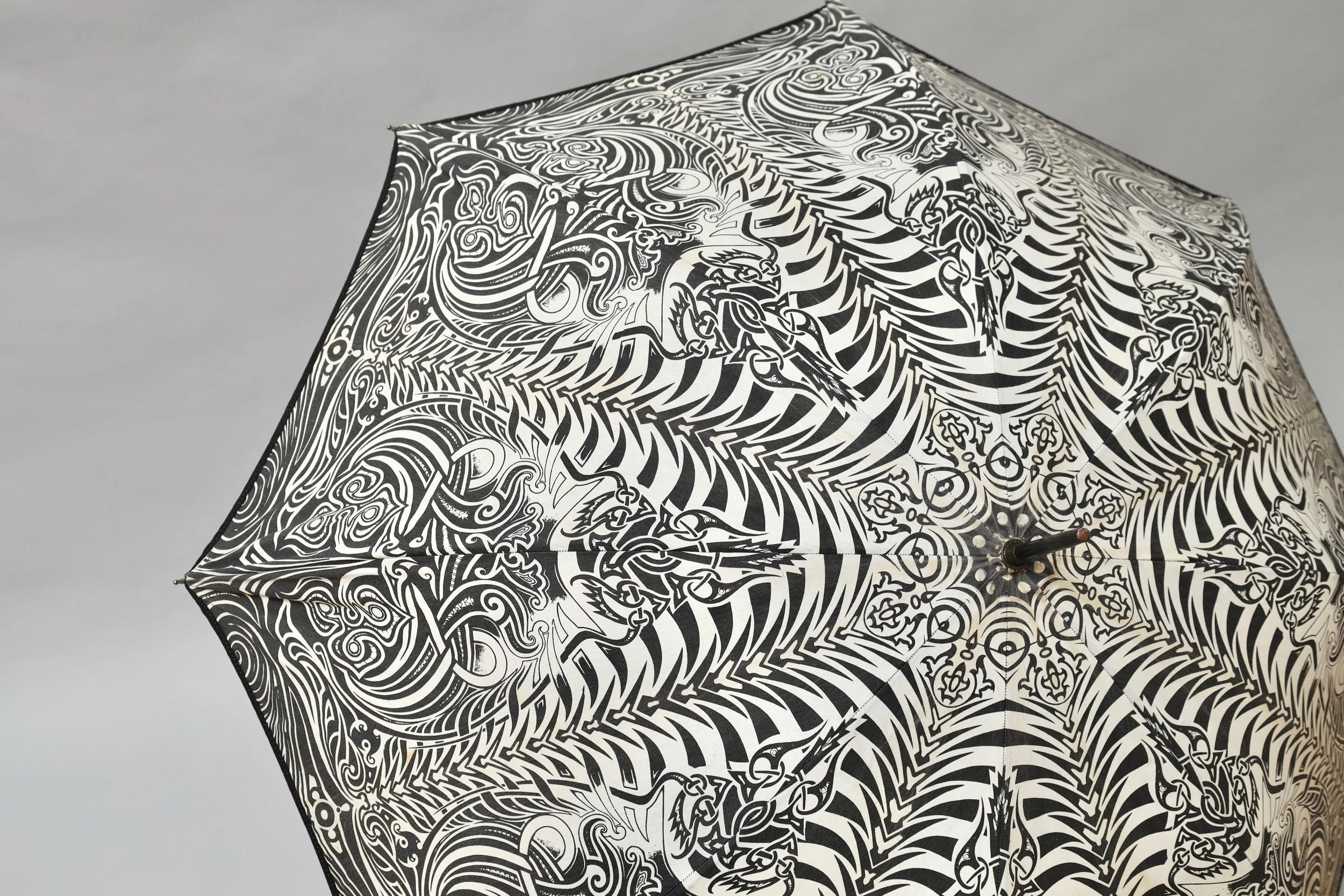 S/S 1996 Jean Paul Gaultier black and white tribal tattoo parasol
