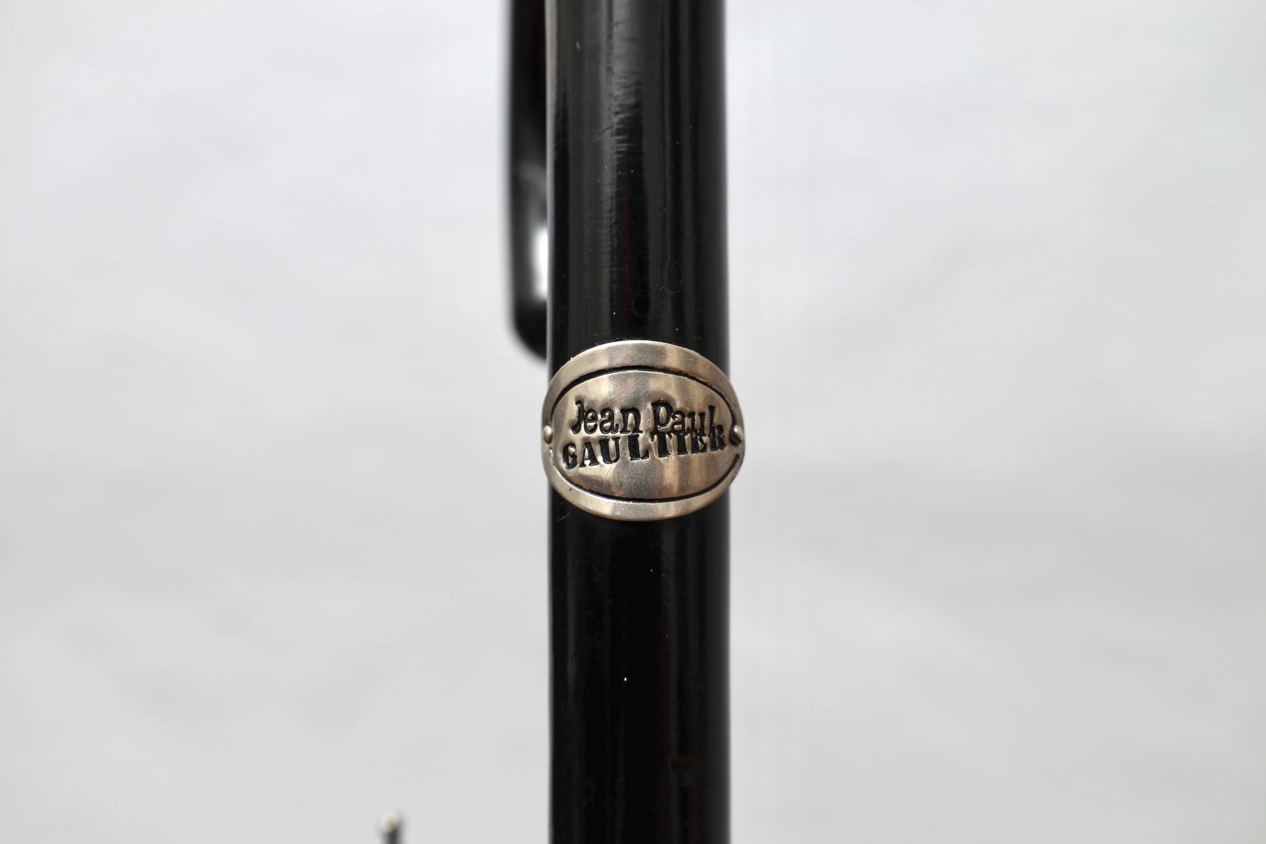 S/S 1996 Jean Paul Gaultier black and white tribal tattoo parasol metal logo