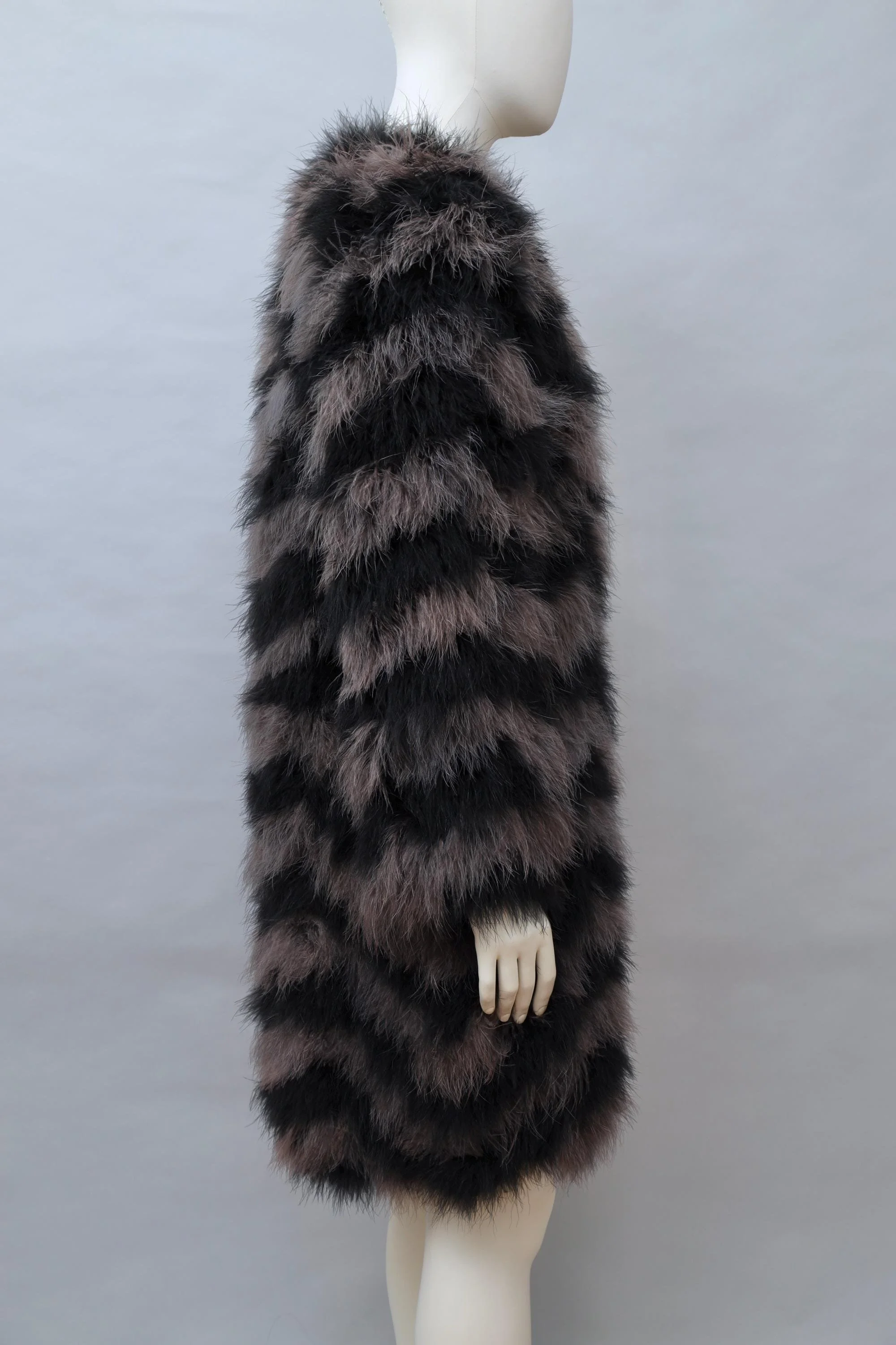 early 1980s Chantal Thomass black and purple chevron marabou feather coat
