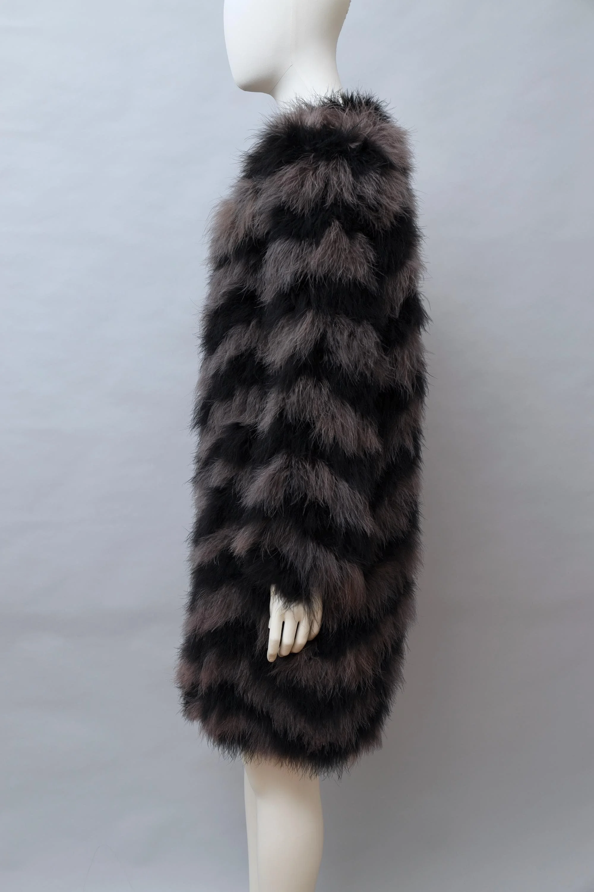 early 1980s Chantal Thomass black and purple chevron marabou feather coat