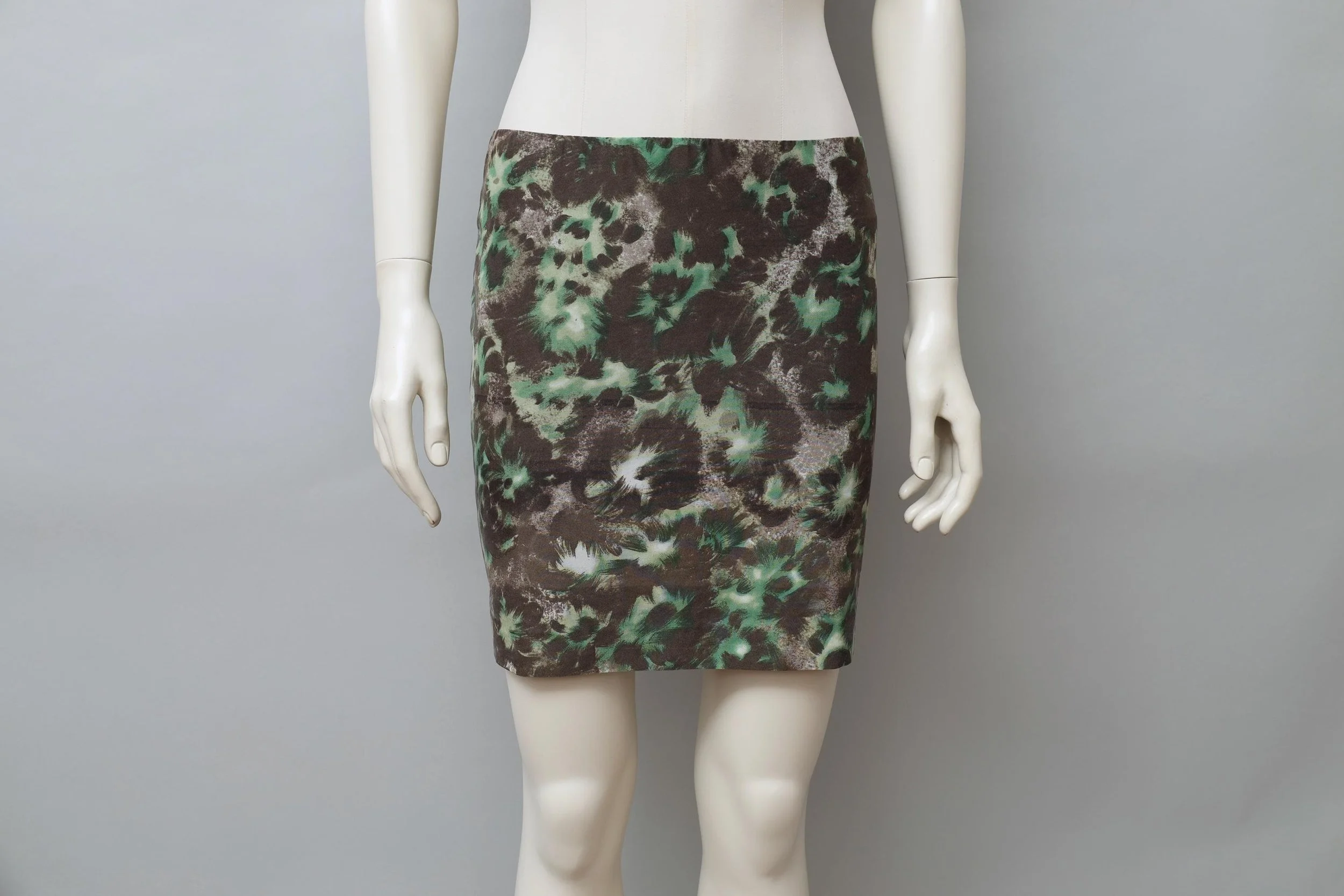 F/W 2001 Martine Sitbon green floral gouache print mini skirt
