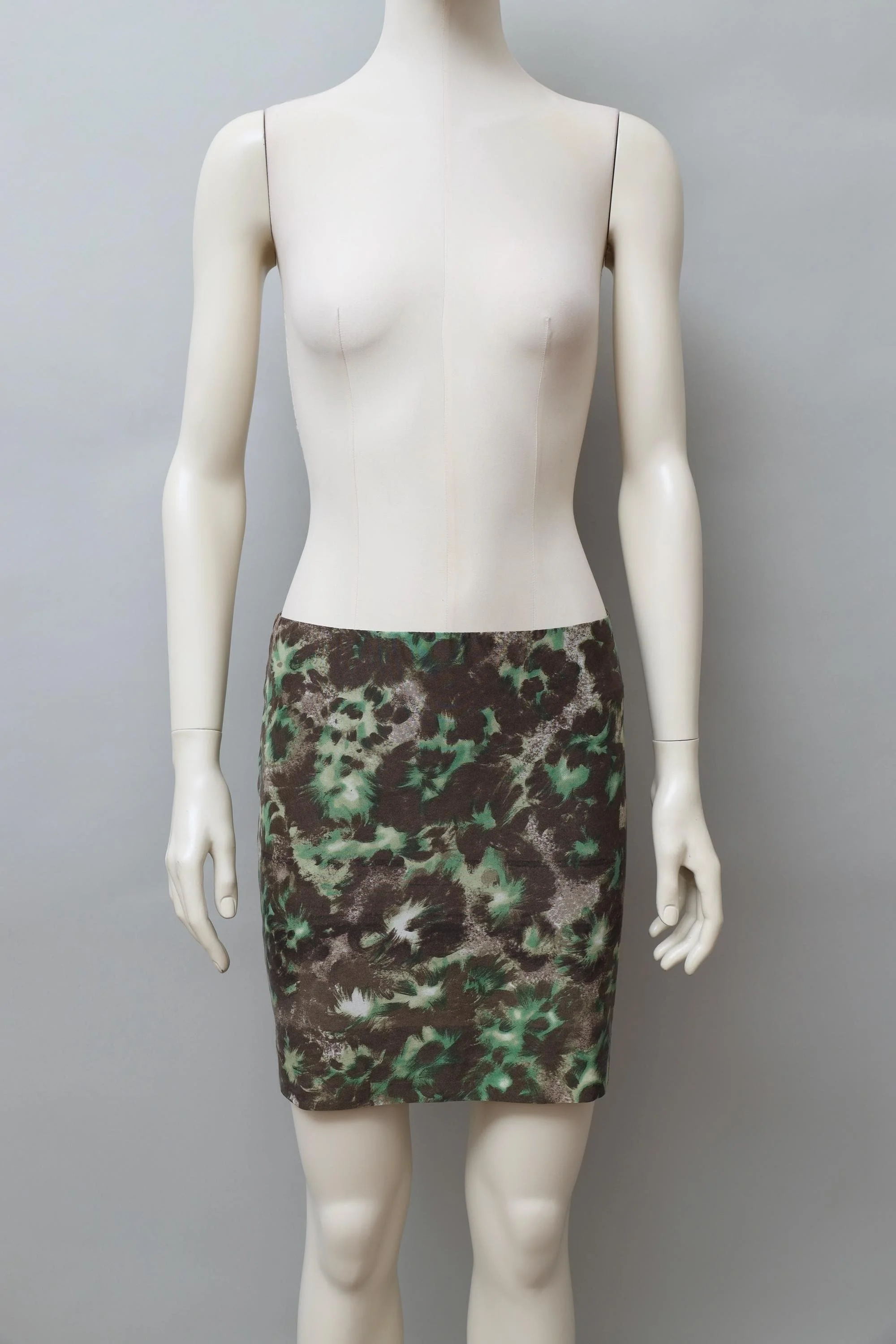 F/W 2001 Martine Sitbon green floral gouache print mini skirt