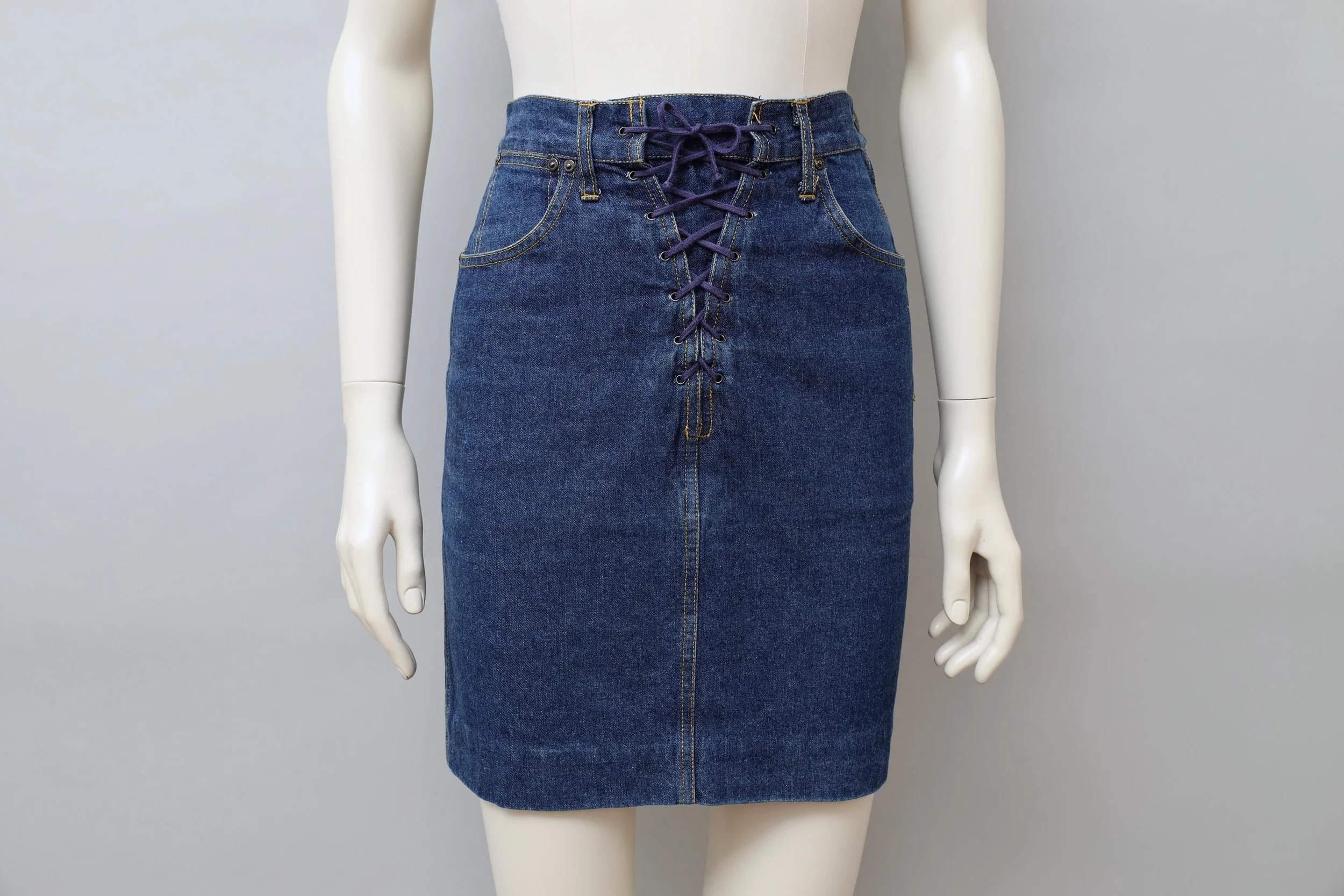1980s Lolita Lempicka Bis lace-up front jeans skirt