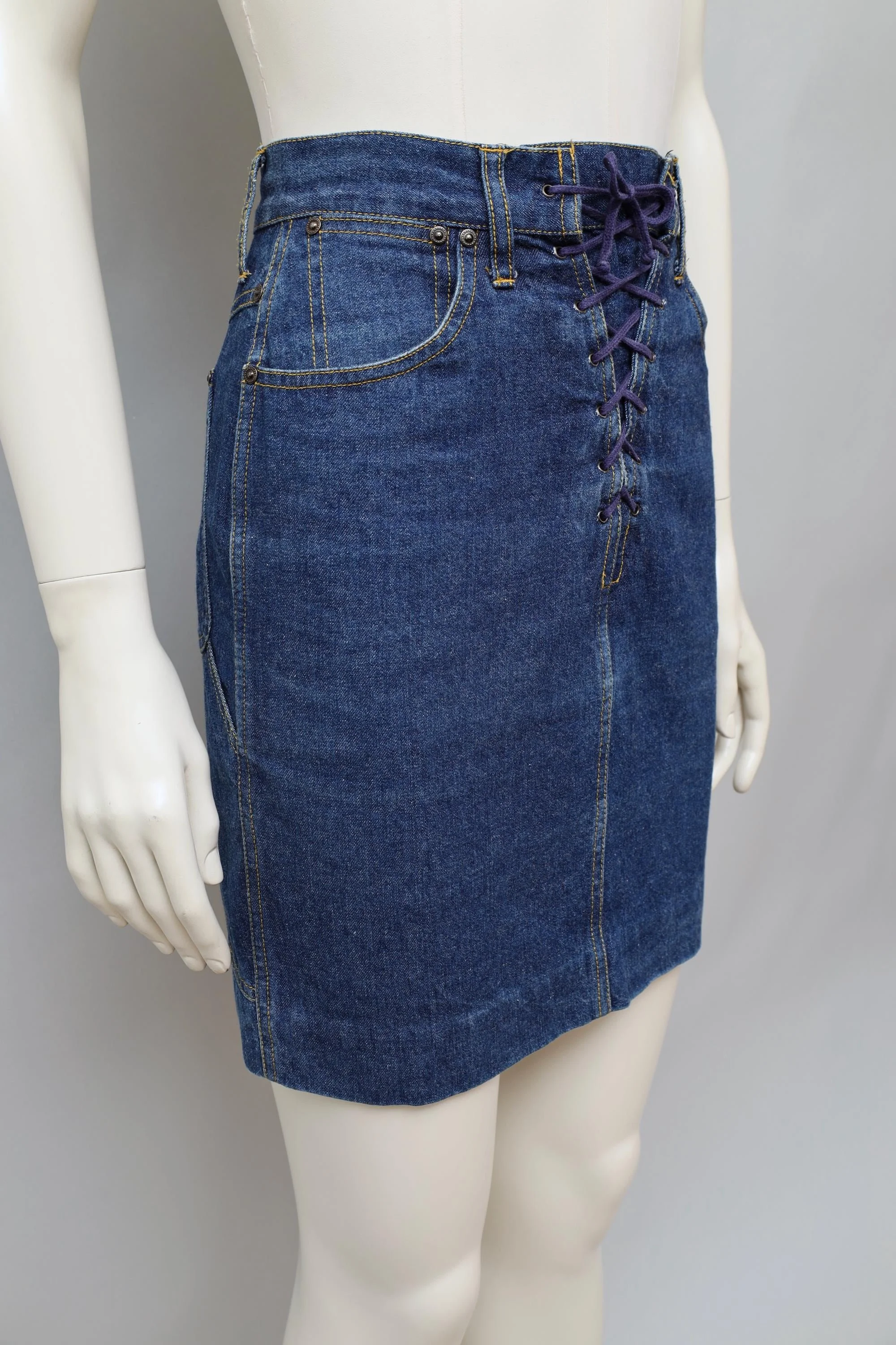 1980s Lolita Lempicka Bis lace-up front jeans skirt