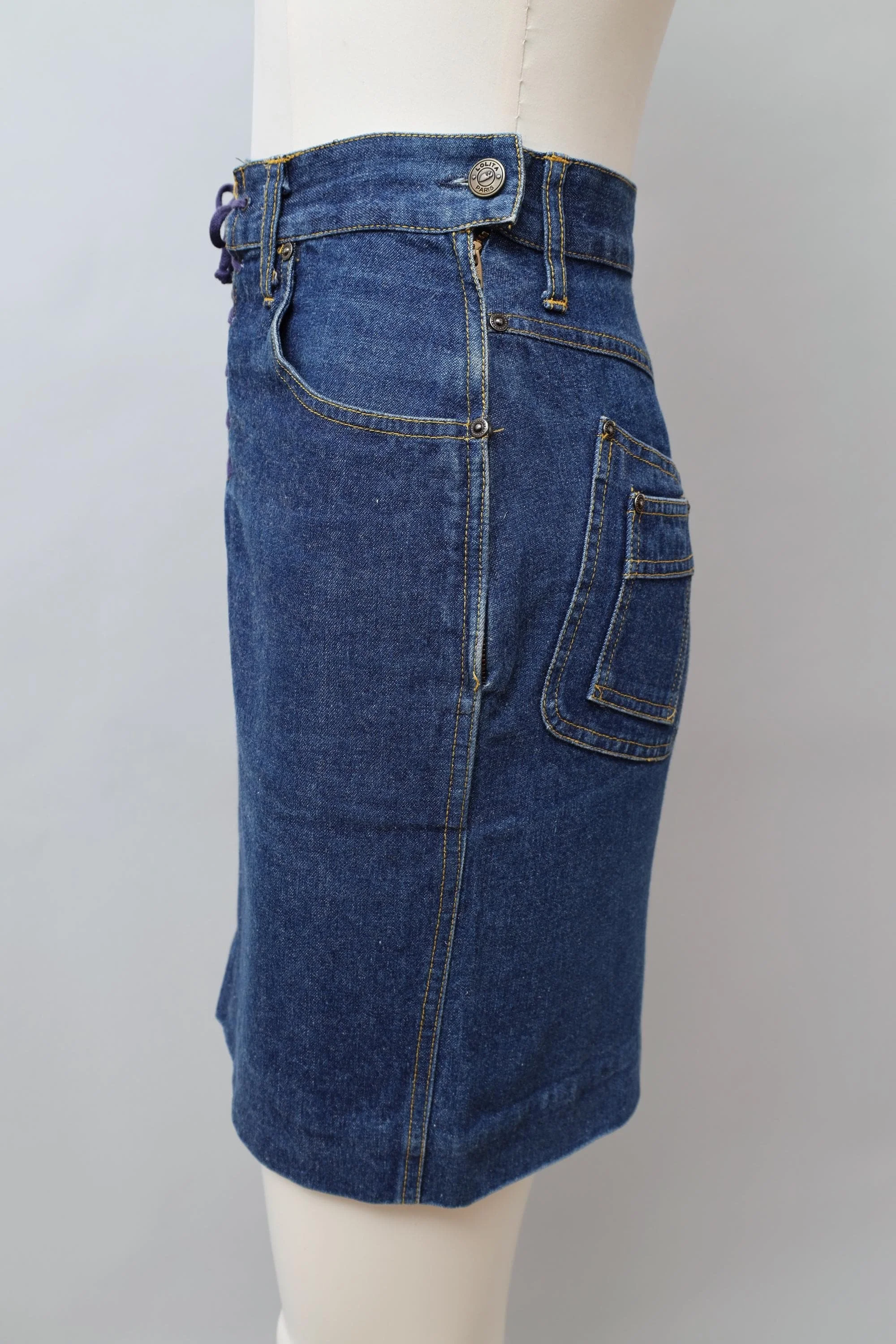 1980s Lolita Lempicka Bis lace-up front jeans skirt