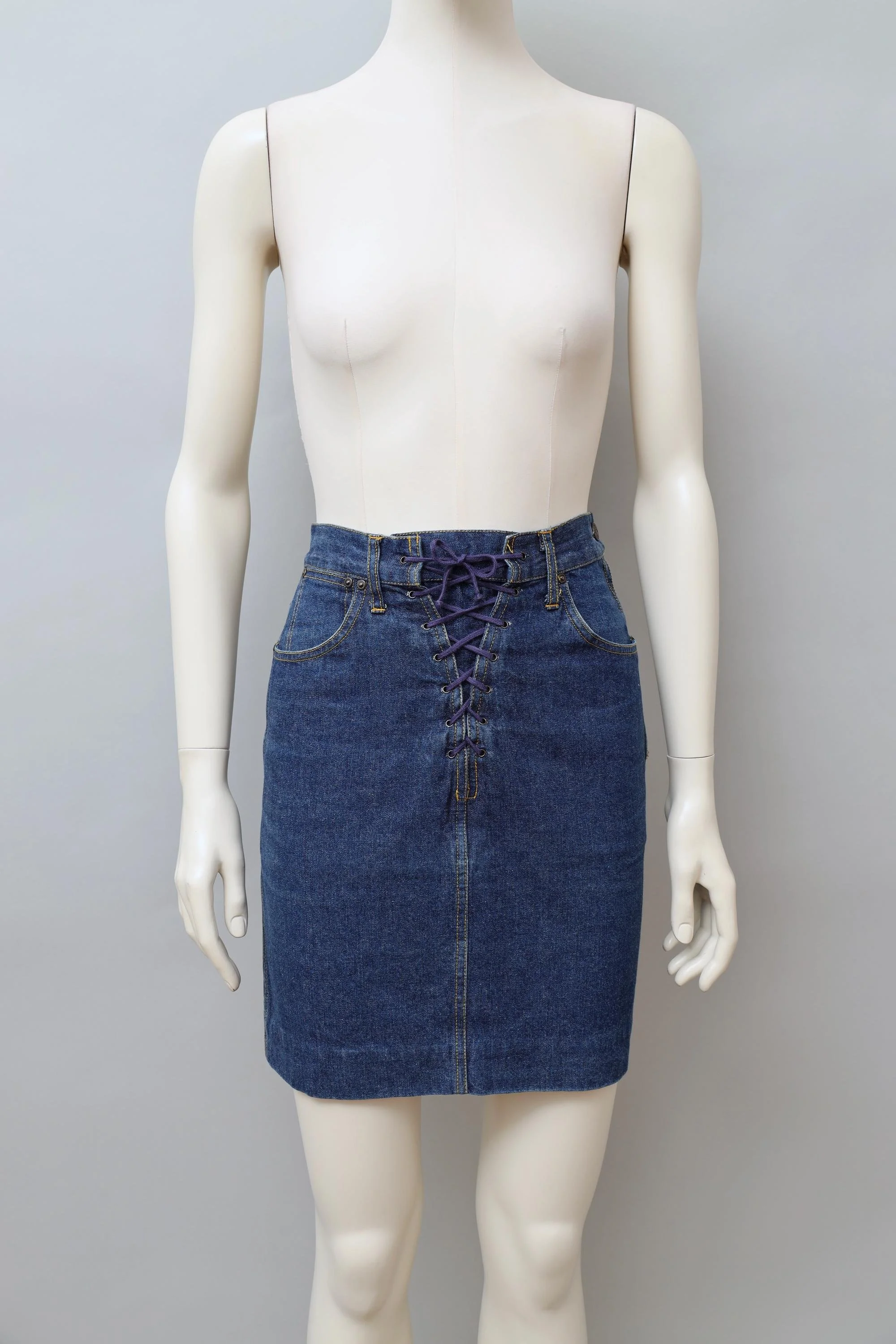 1980s Lolita Lempicka Bis lace-up front jeans skirt