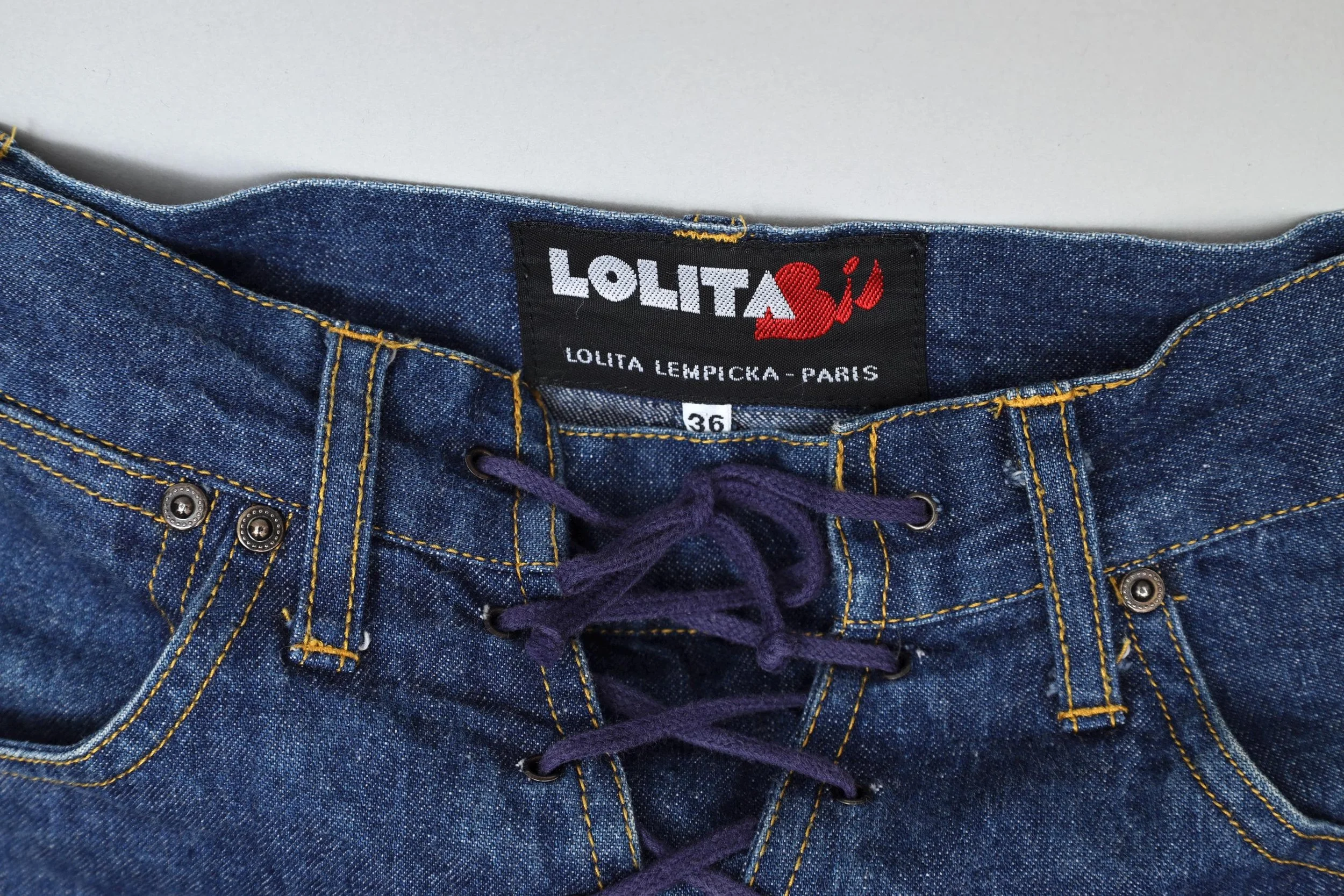 1980s Lolita Lempicka Bis lace-up front jeans skirt