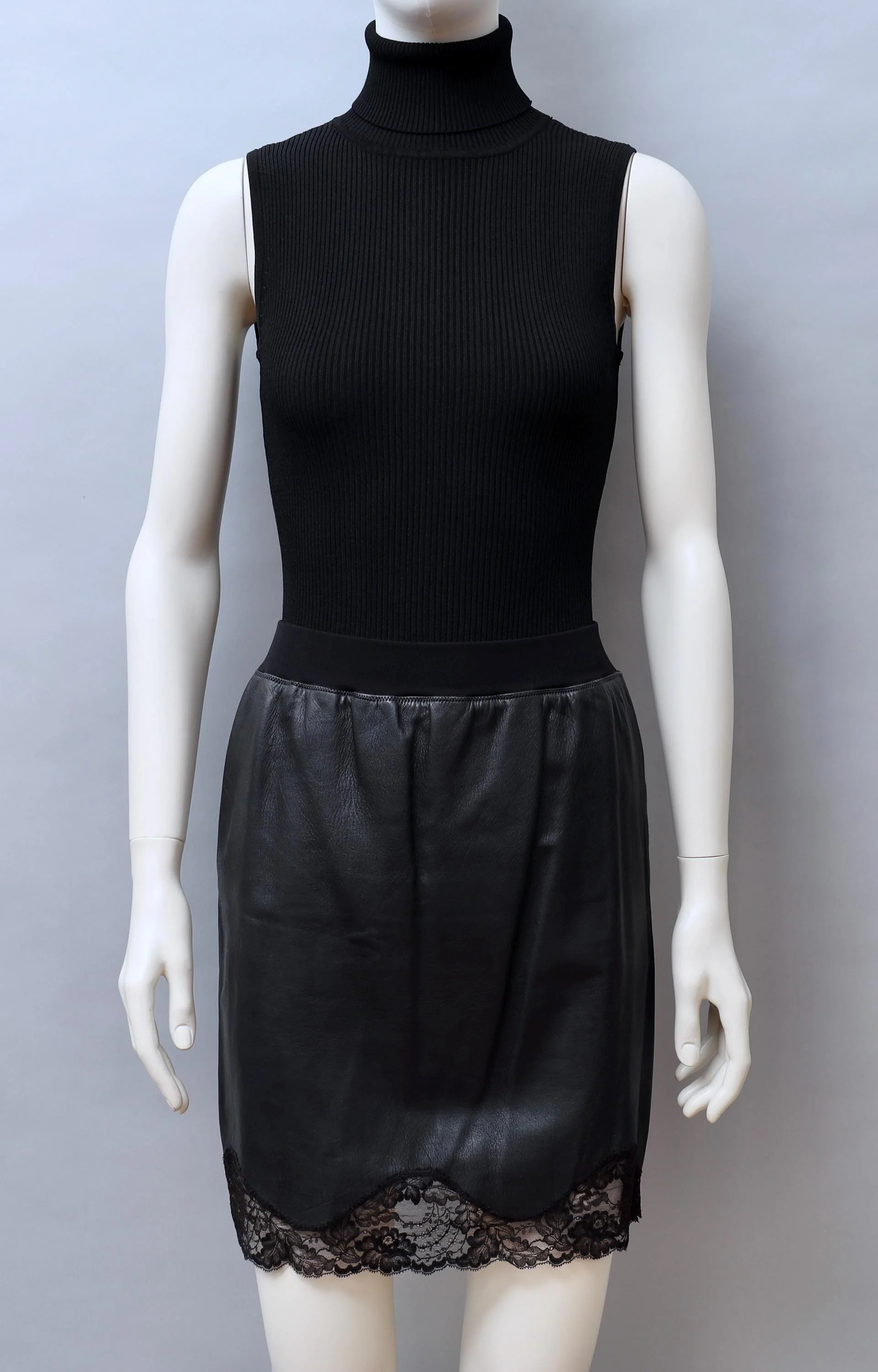 S/S 1986 Jean Paul Gaultier pour Ghezzi black leather slip skirt