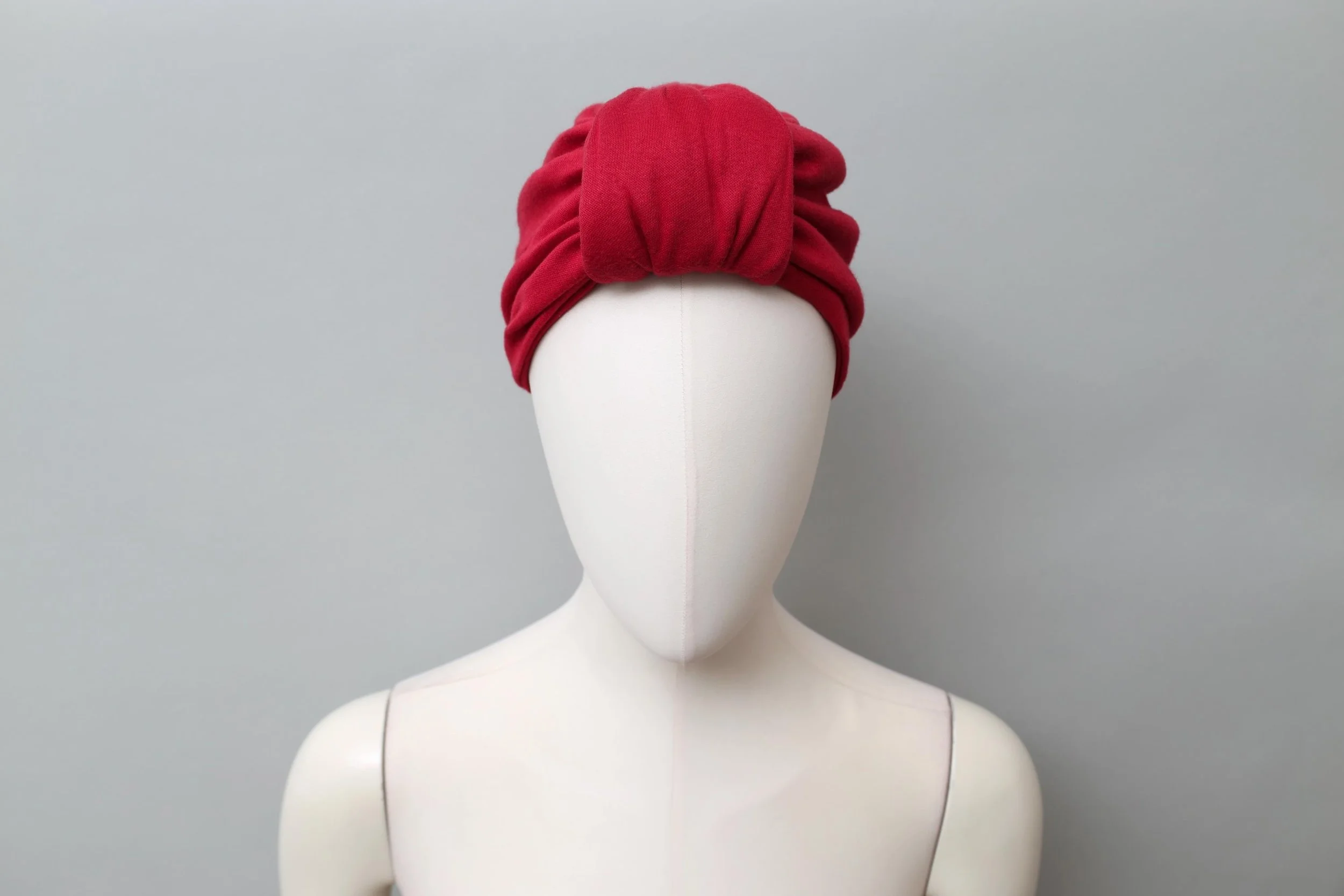 1980s Norma Kamali red cotton turban