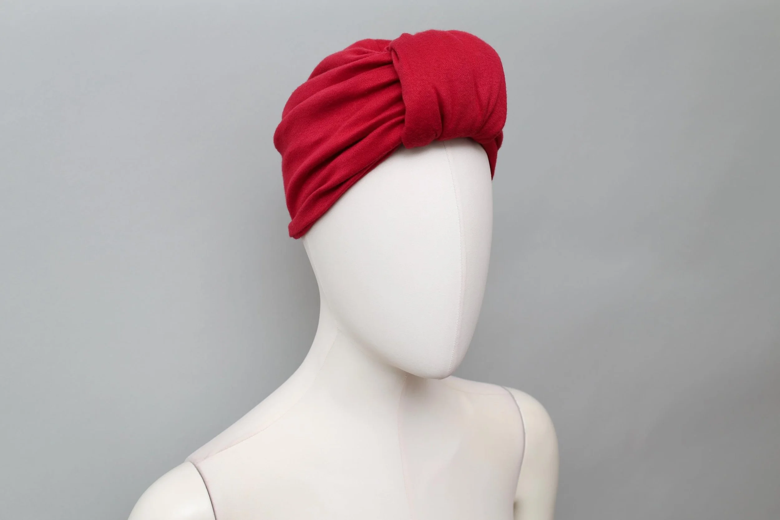 1980s Norma Kamali red cotton turban