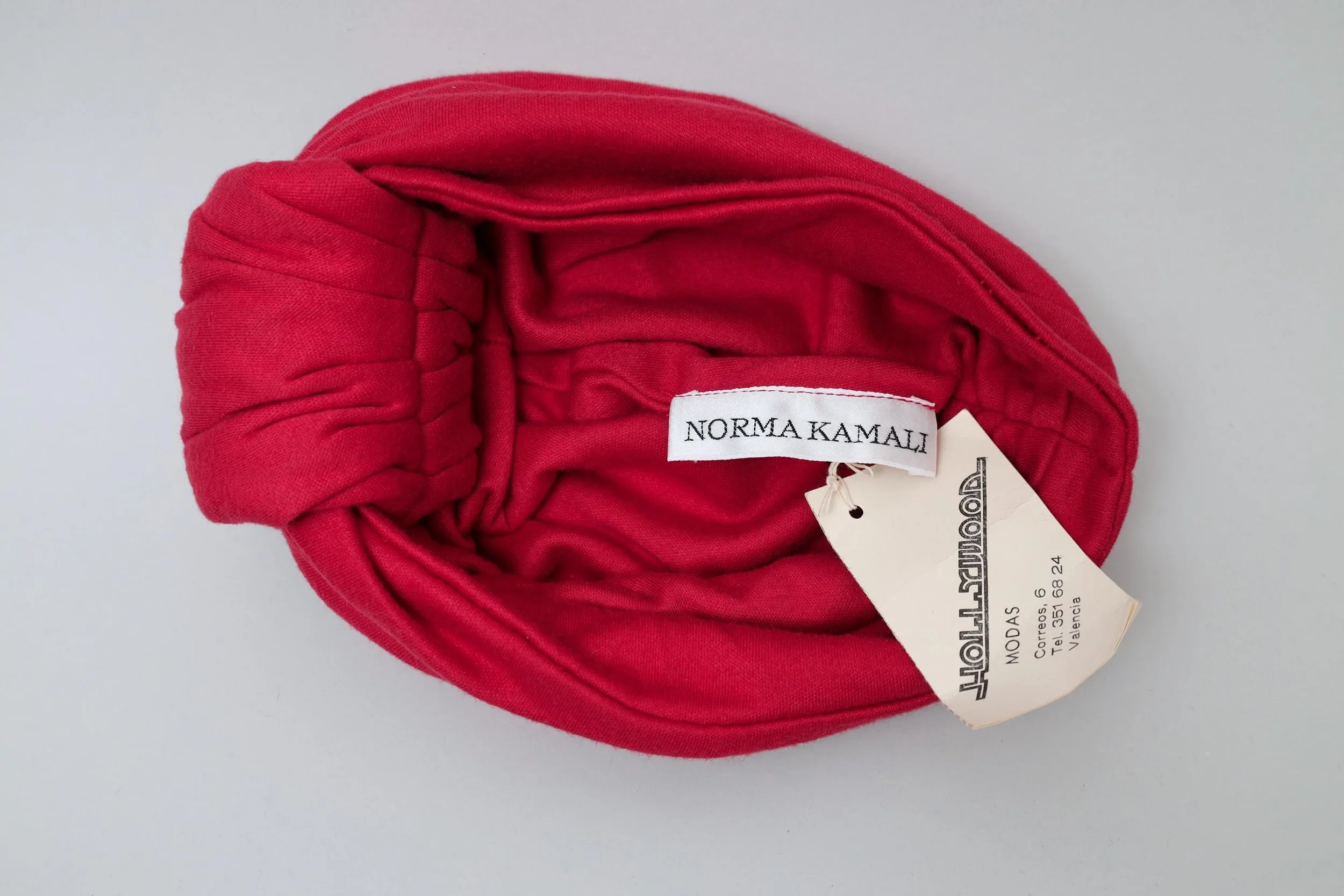 1980s deadstock Norma Kamali red cotton turban