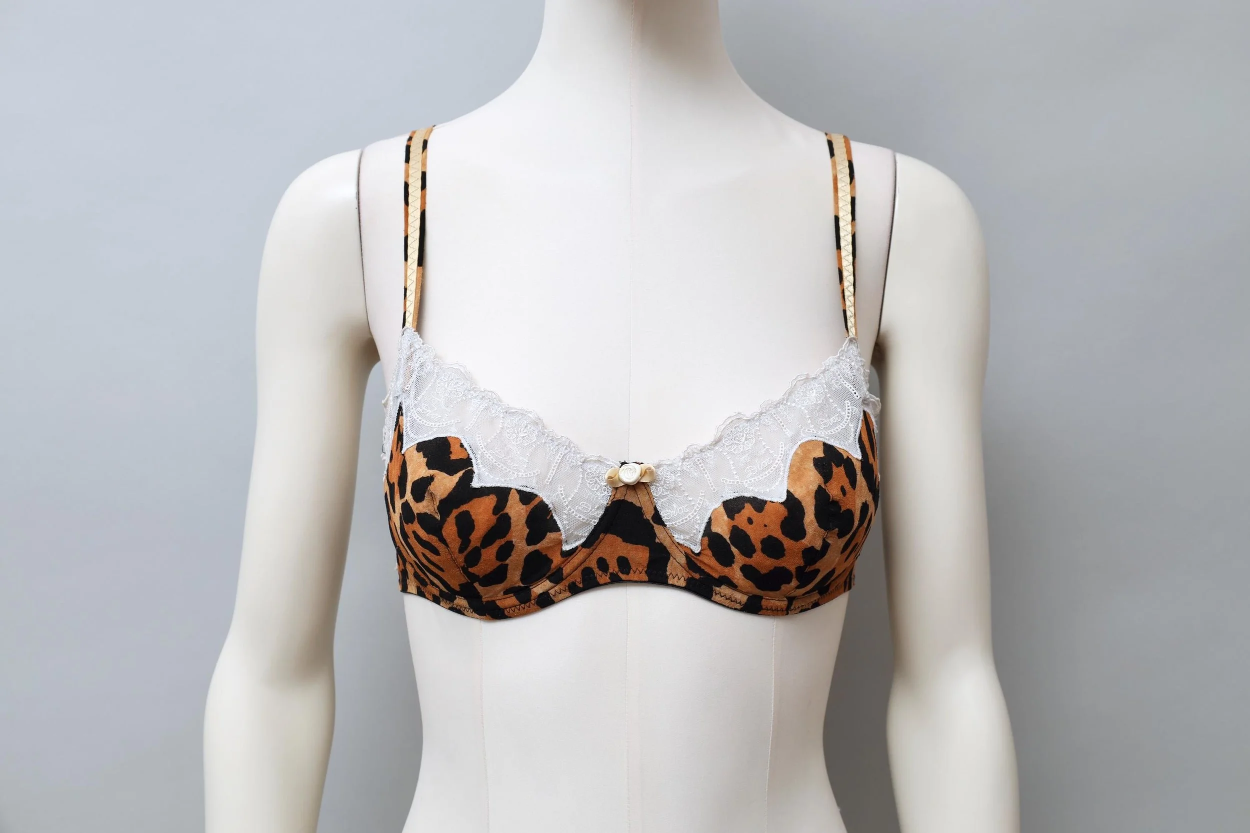 late 1990s / early 2000s Christian Dior white lace leopard print bra