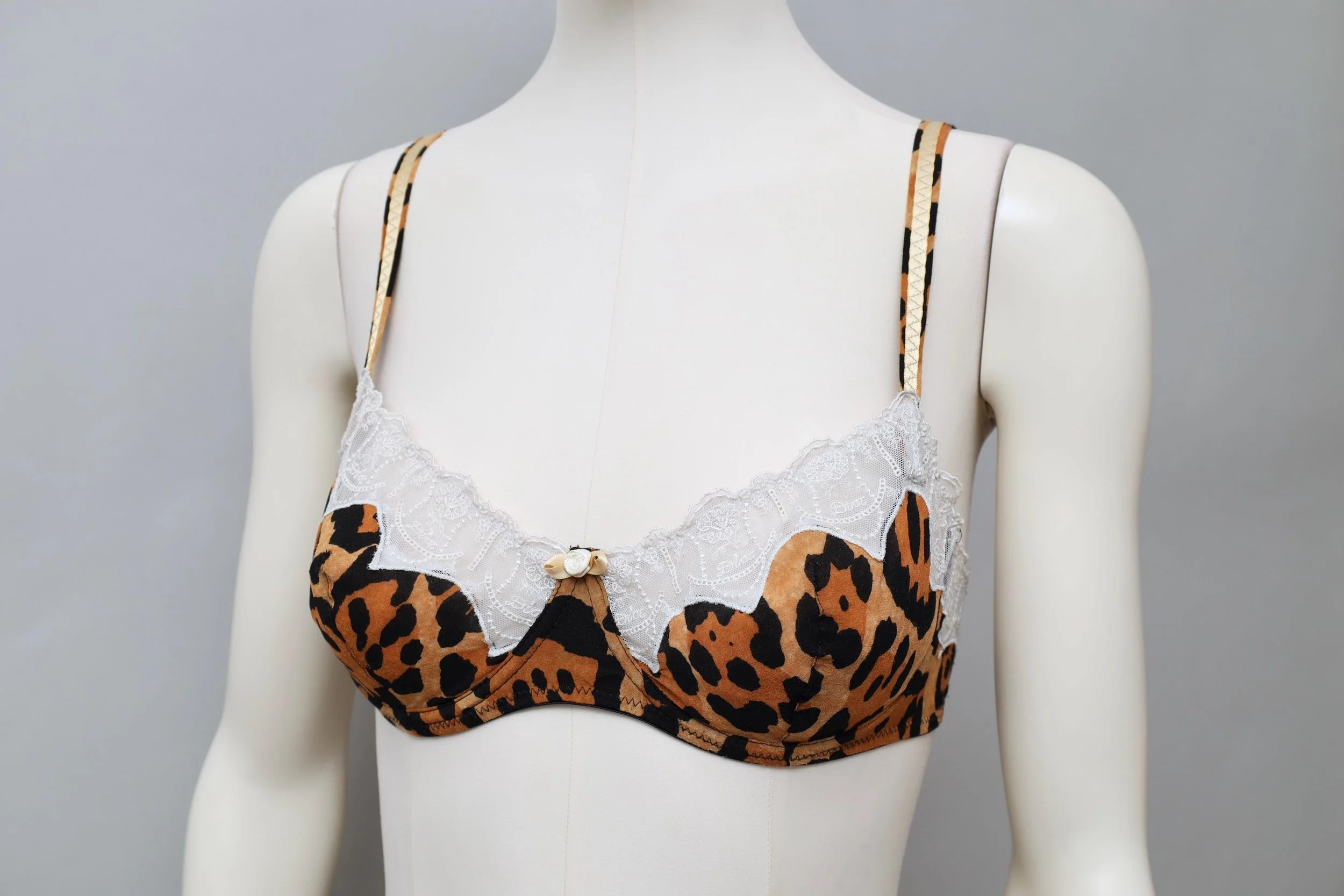 late 1990s / early 2000s Christian Dior white lace leopard print bra