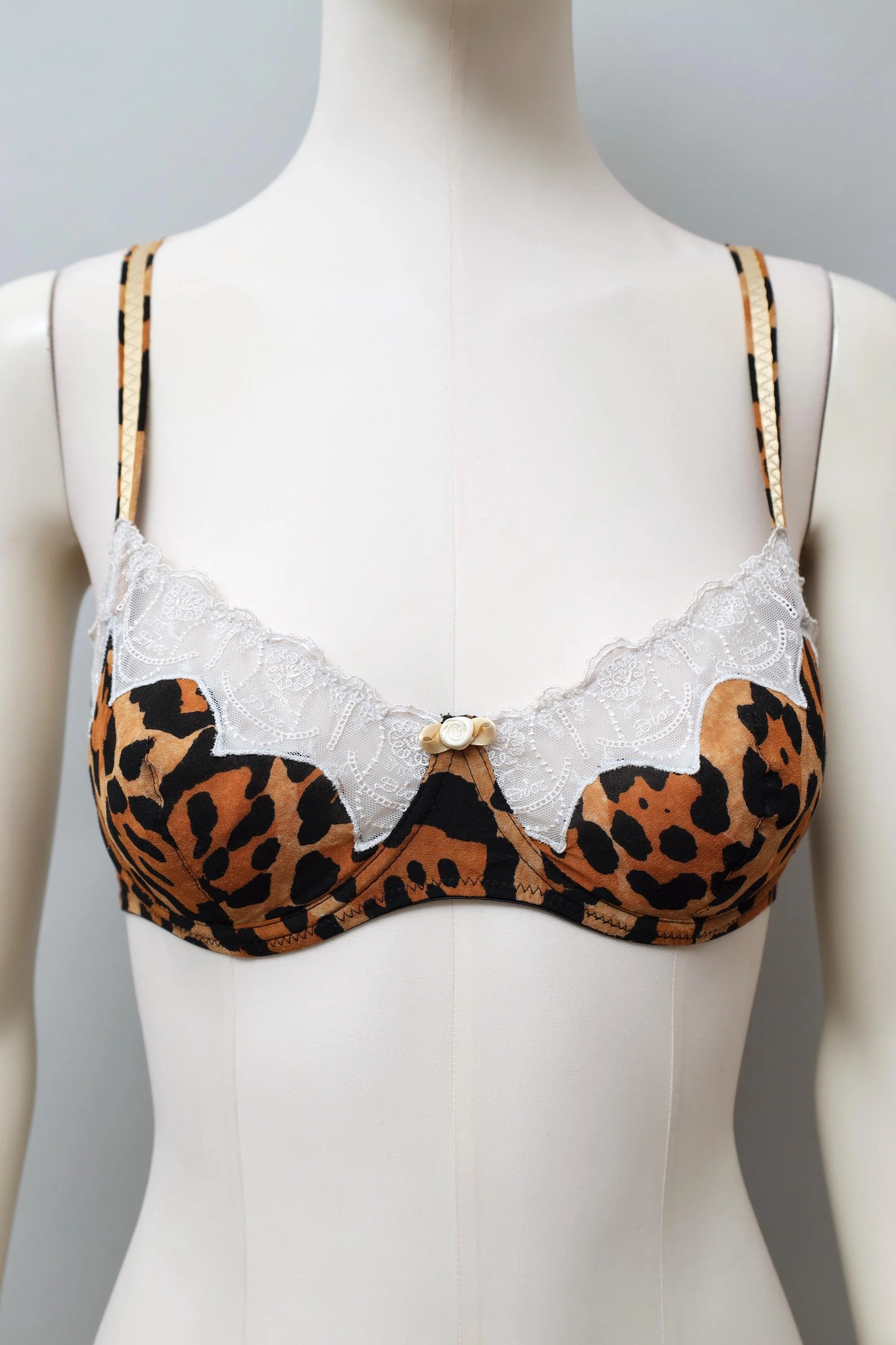 late 1990s / early 2000s Christian Dior white lace leopard print bra