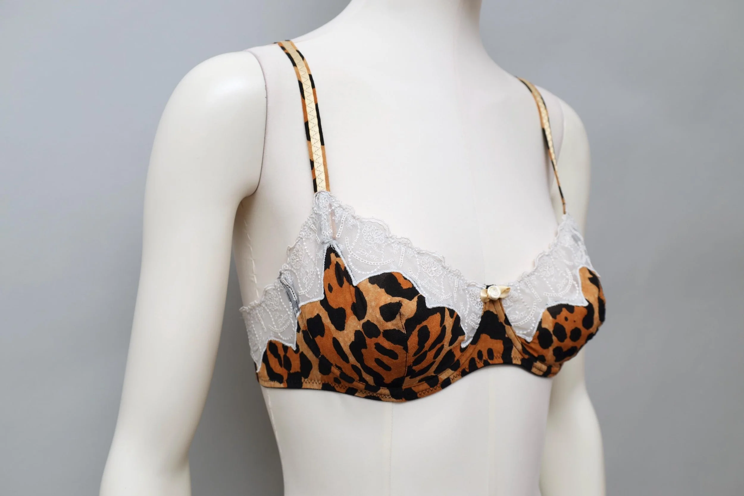 late 1990s / early 2000s Christian Dior white lace leopard print bra