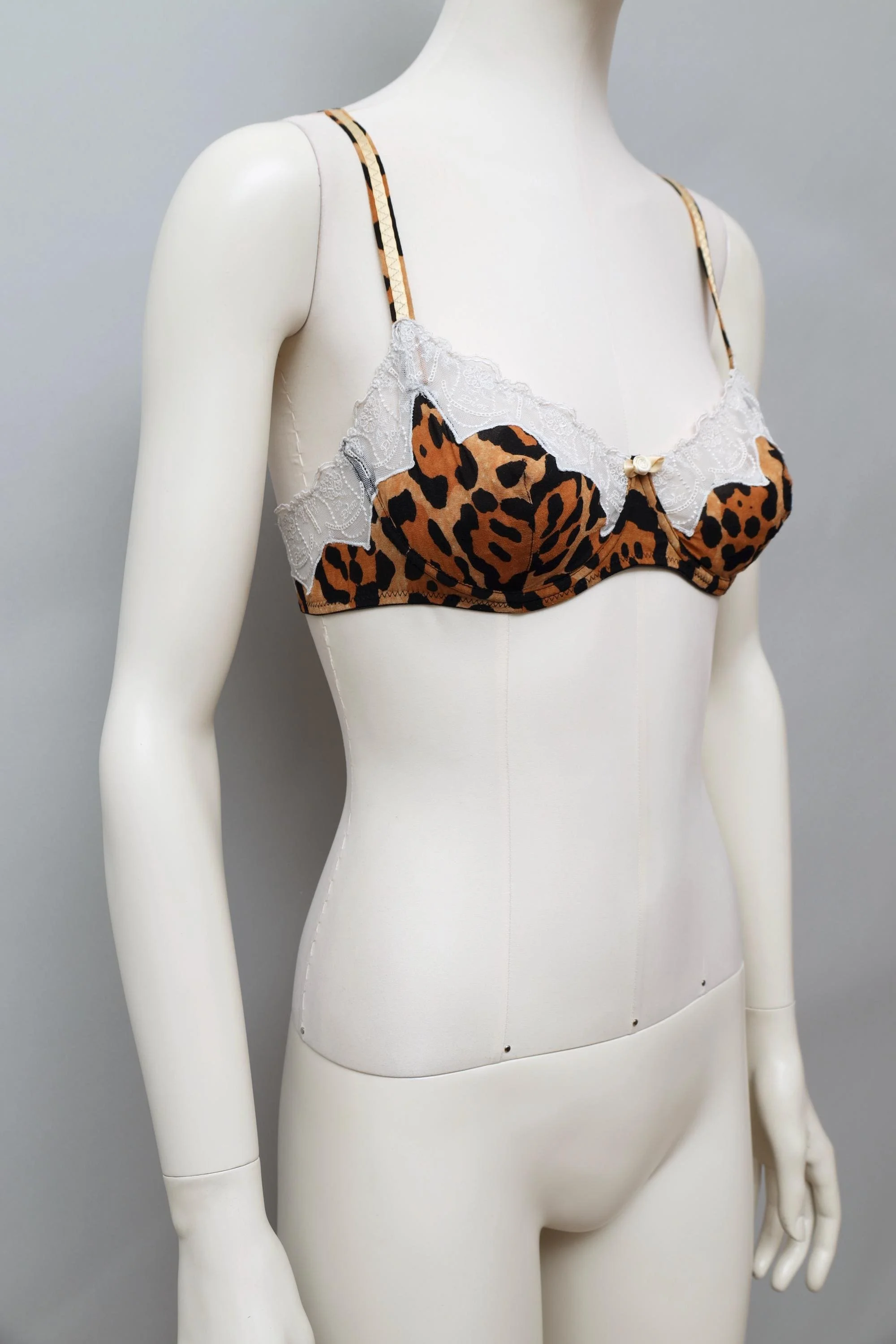 late 1990s / early 2000s Christian Dior white lace leopard print bra