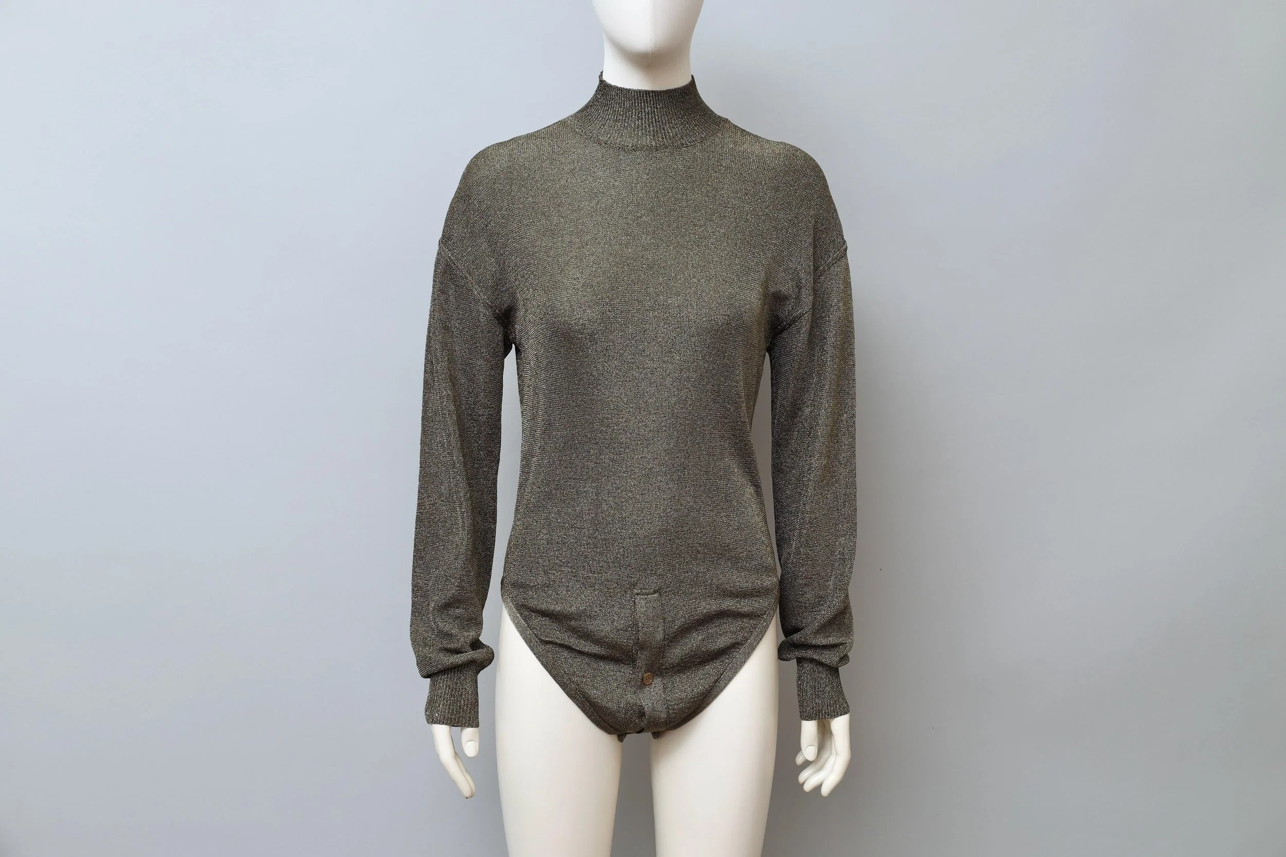 1990s Angelo Tarlazzi unisex gold lurex mock neck bodysuit