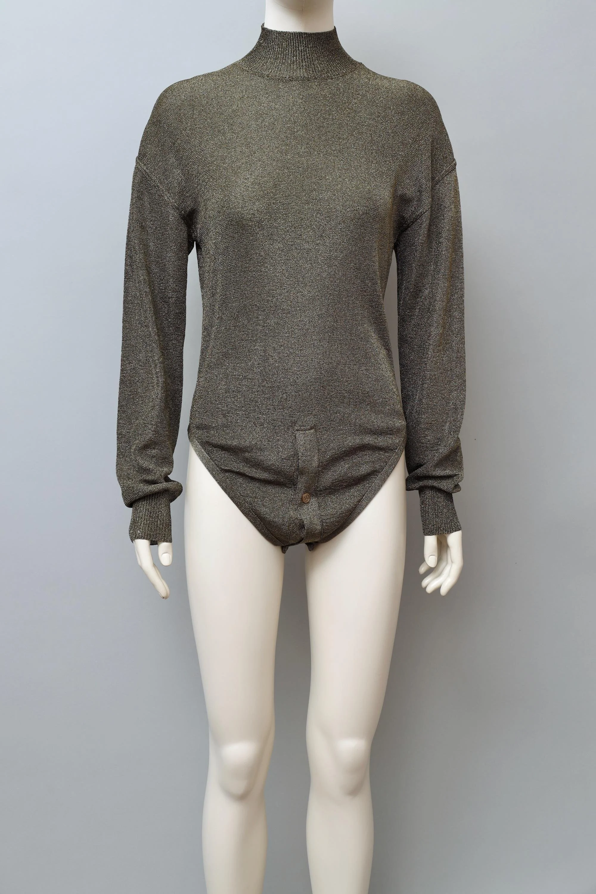 1990s Angelo Tarlazzi unisex gold lurex mock neck bodysuit